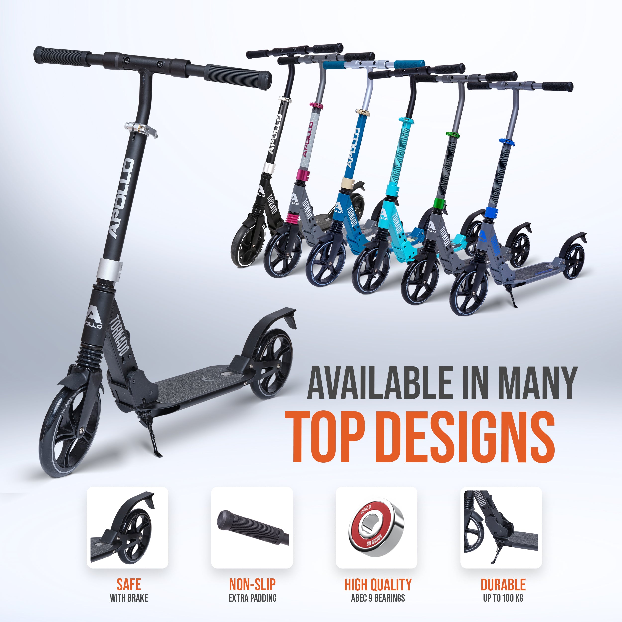 Apollo Autoped "Tornado 2.0" Cityroller voor Volwassenen en Kinderen Zwart Zilver