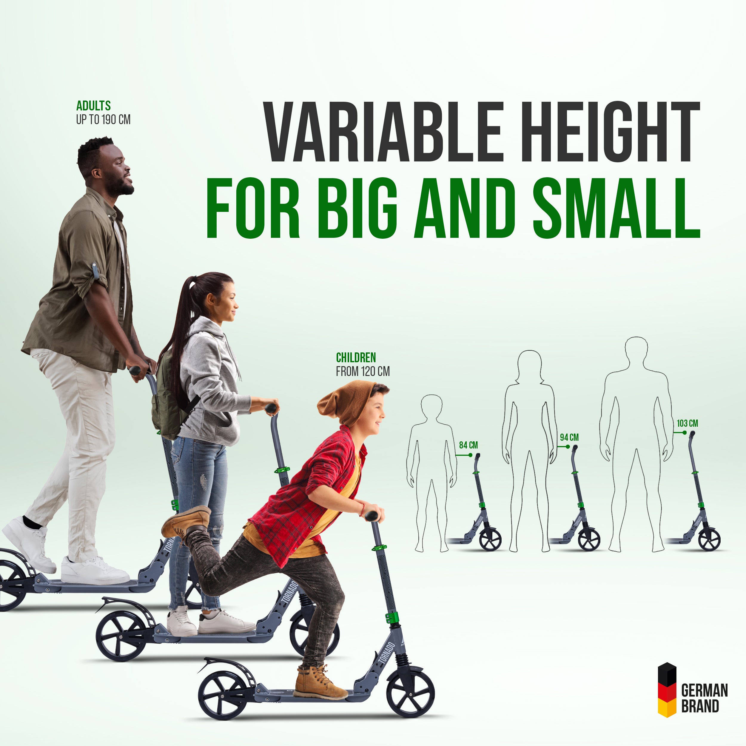 Apollo Autoped "Tornado 2.0" Cityroller voor Volwassenen en Kinderen Grijs Groen