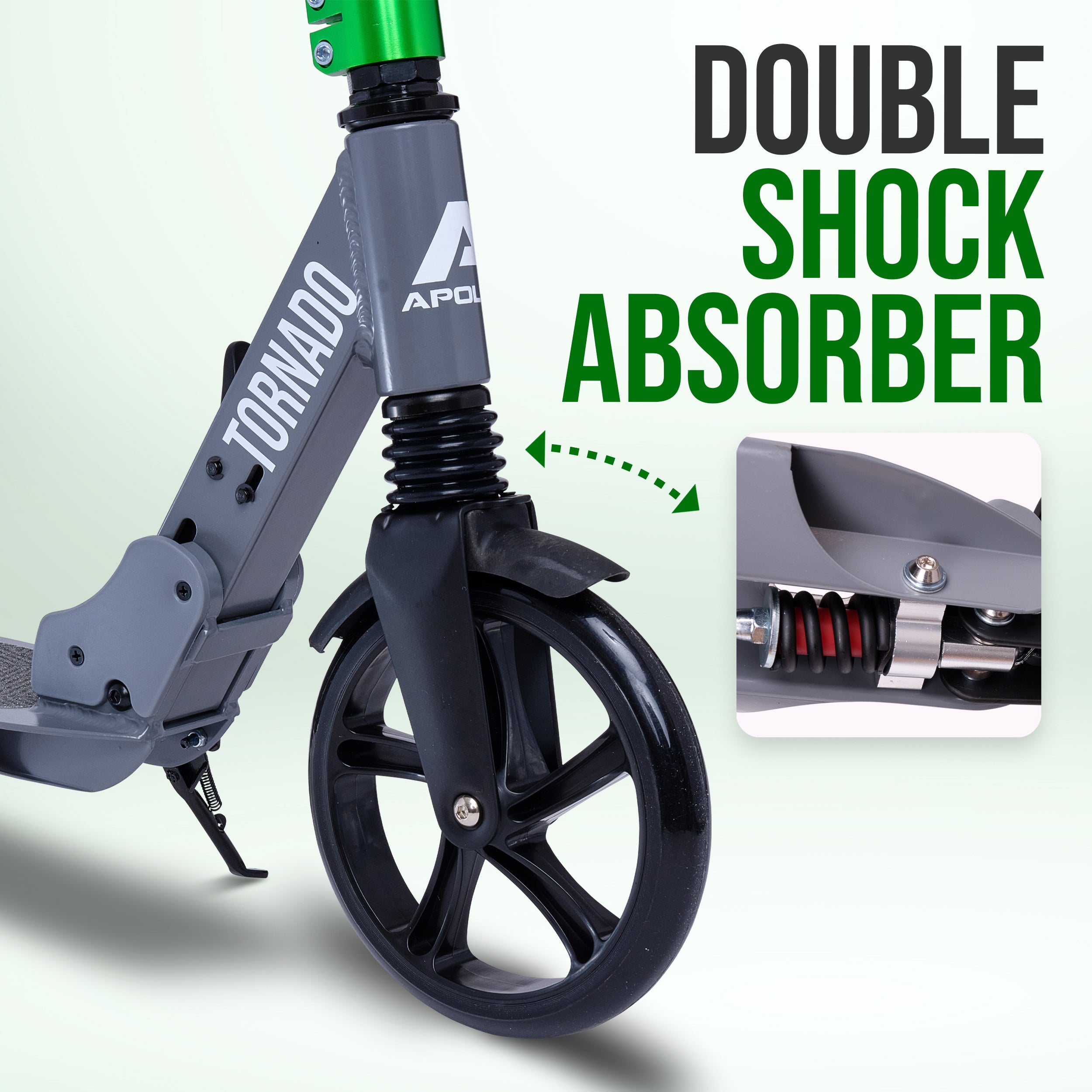 Apollo Autoped "Tornado 2.0" Cityroller voor Volwassenen en Kinderen Grijs Groen