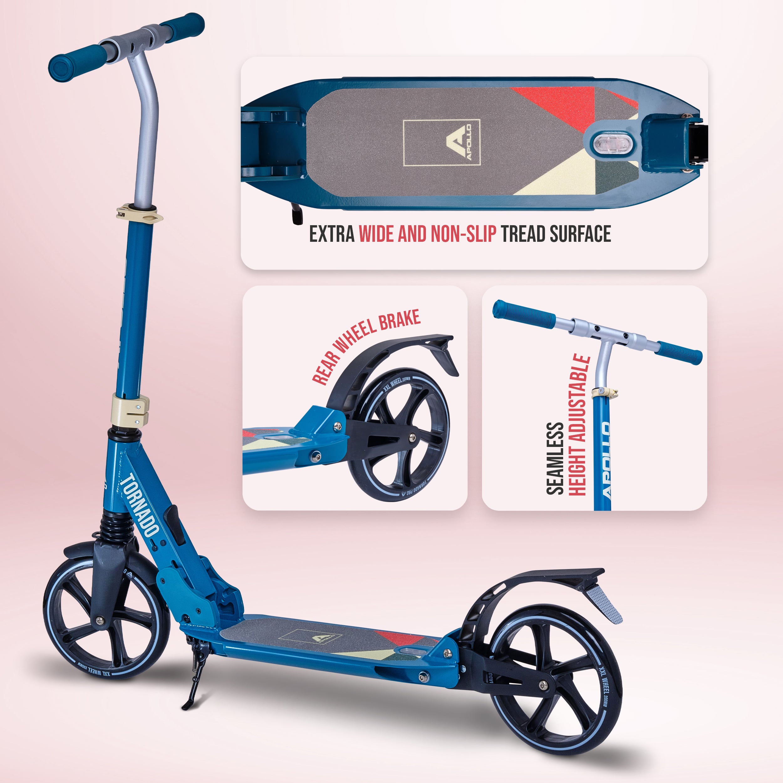 Apollo Autoped "Tornado 2.0" Cityroller voor Volwassenen en Kinderen Turquoise