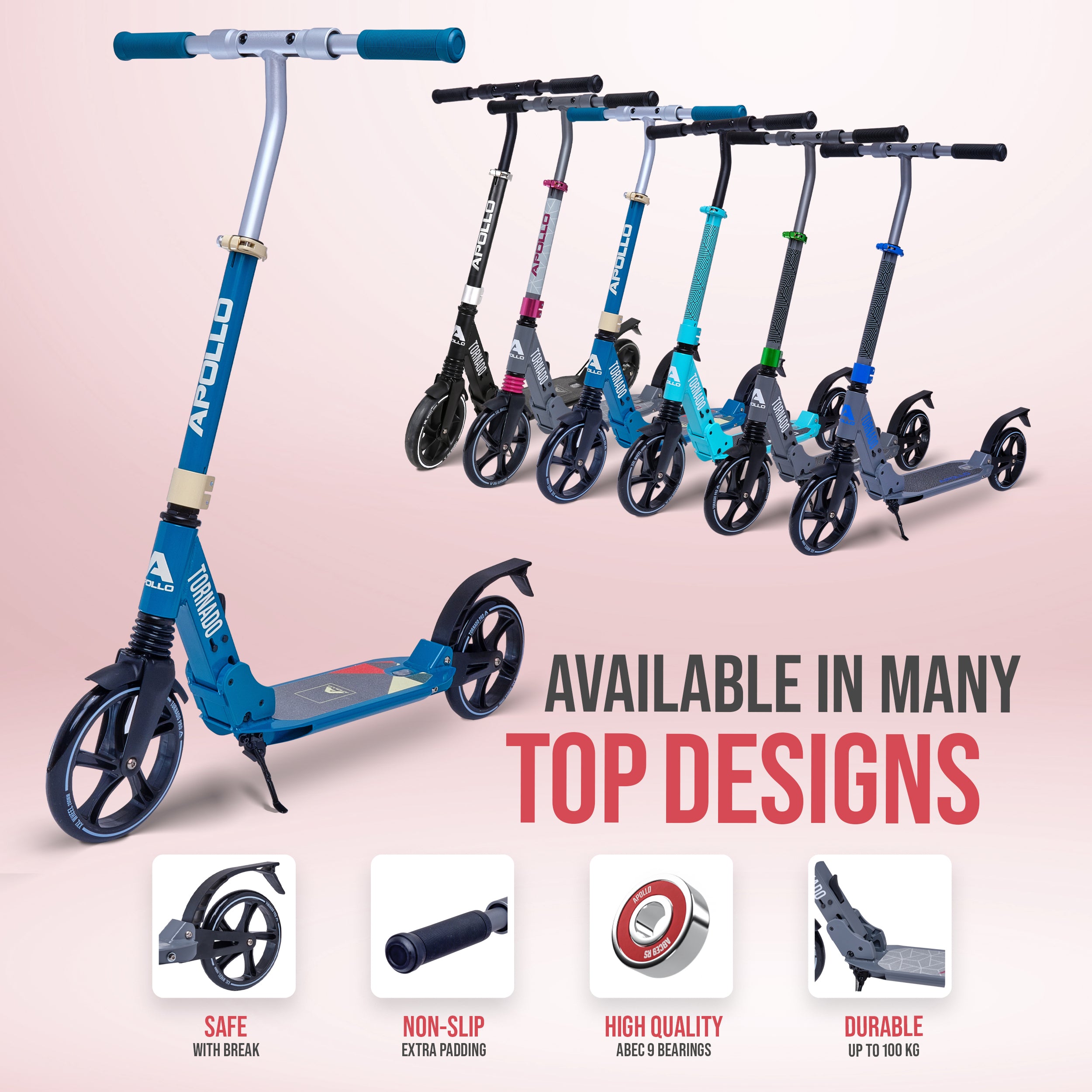 Apollo Autoped "Tornado 2.0" Cityroller voor Volwassenen en Kinderen Turquoise