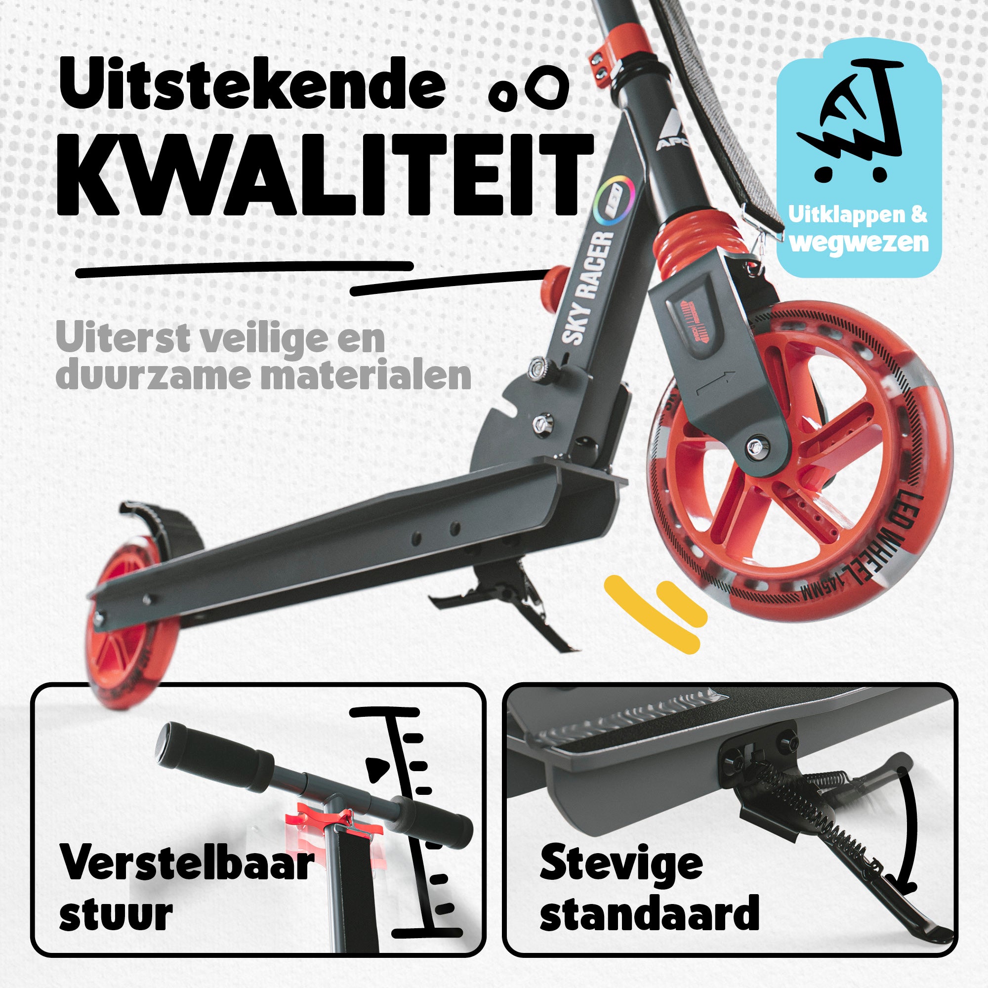 Apollo 145 mm City-Scooter met Vering "Skyracer" opvouwbaar en in hoogte verstelbaar Oranje