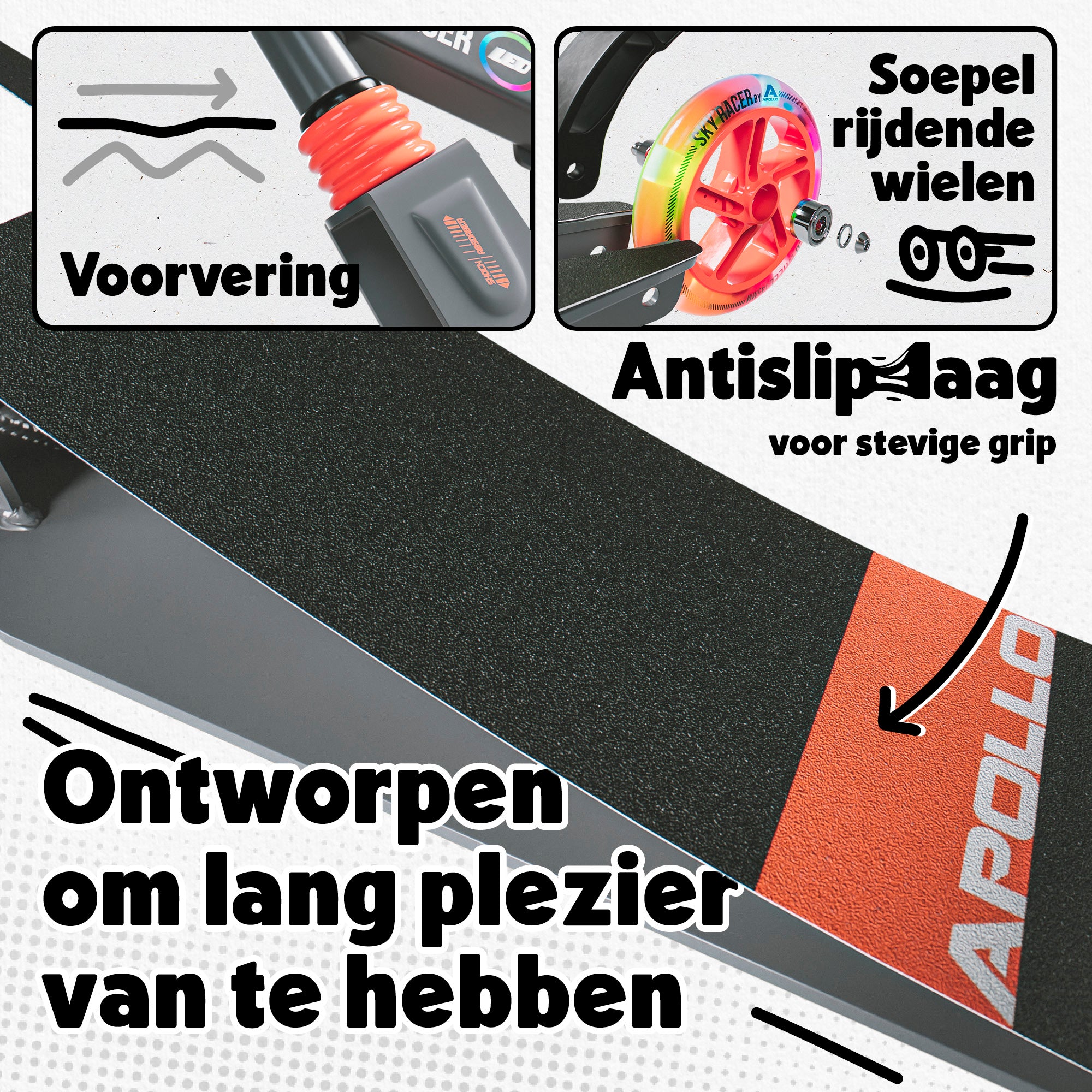 Apollo 145 mm City-Scooter met Vering "Skyracer" opvouwbaar en in hoogte verstelbaar Oranje