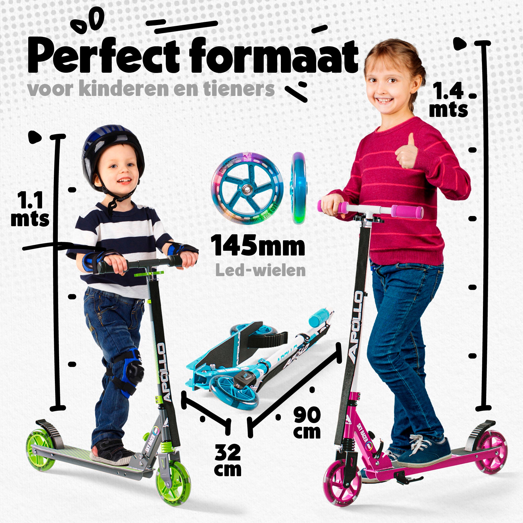 Apollo 145 mm City-Scooter met Vering "Skyracer" opvouwbaar en in hoogte verstelbaar Oranje