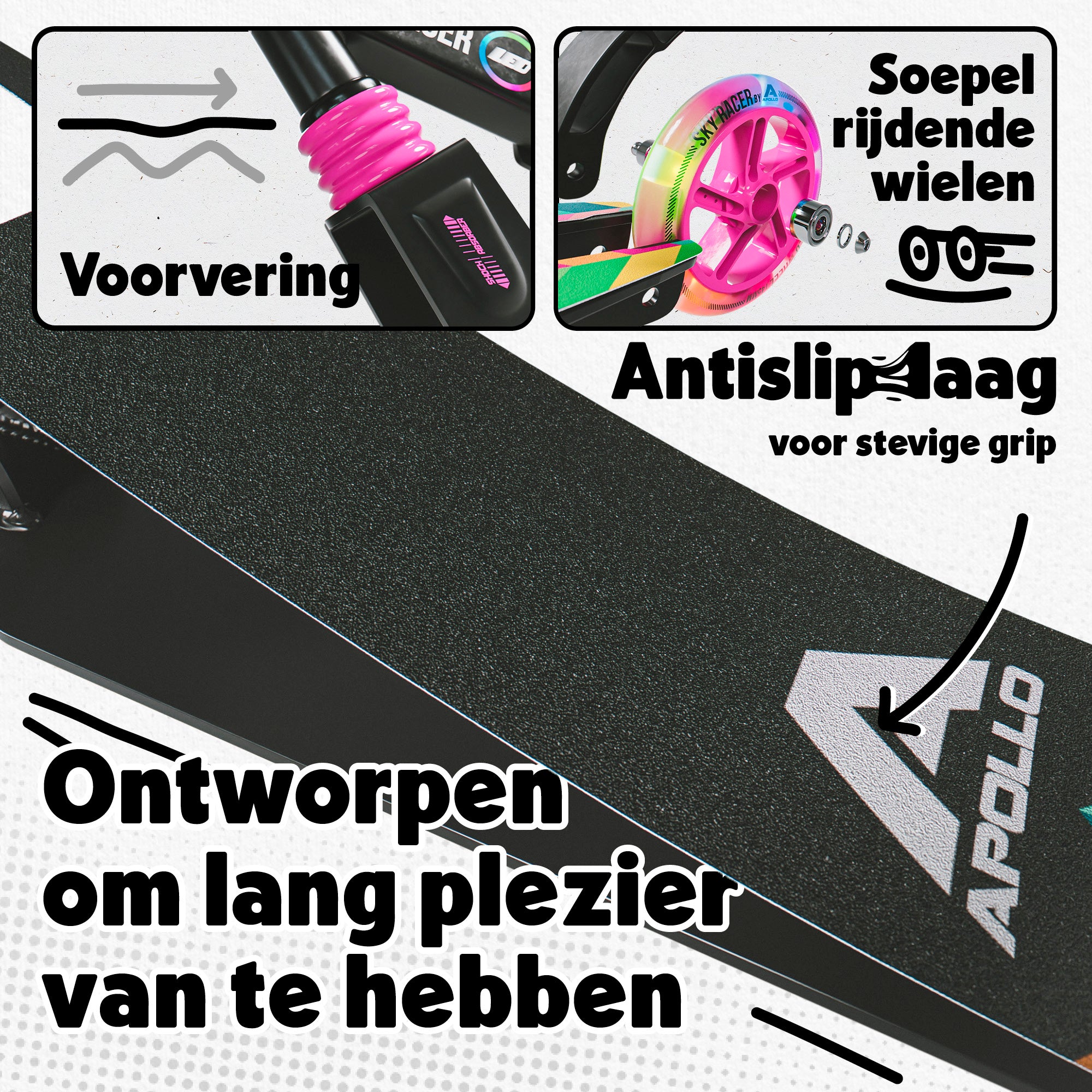 Apollo 145 mm City-Scooter met Vering "Skyracer" opvouwbaar en in hoogte verstelbaar Veelkleurig