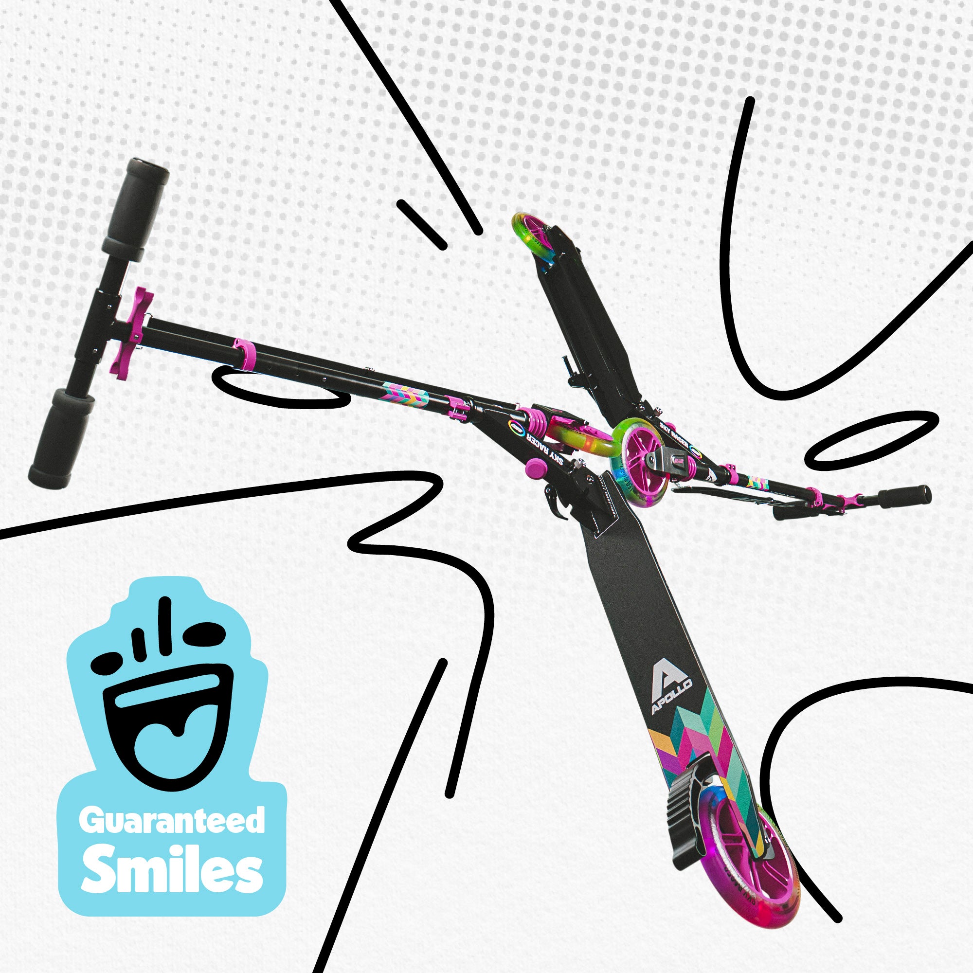 Apollo 145 mm City-Scooter met Vering "Skyracer" opvouwbaar en in hoogte verstelbaar Veelkleurig