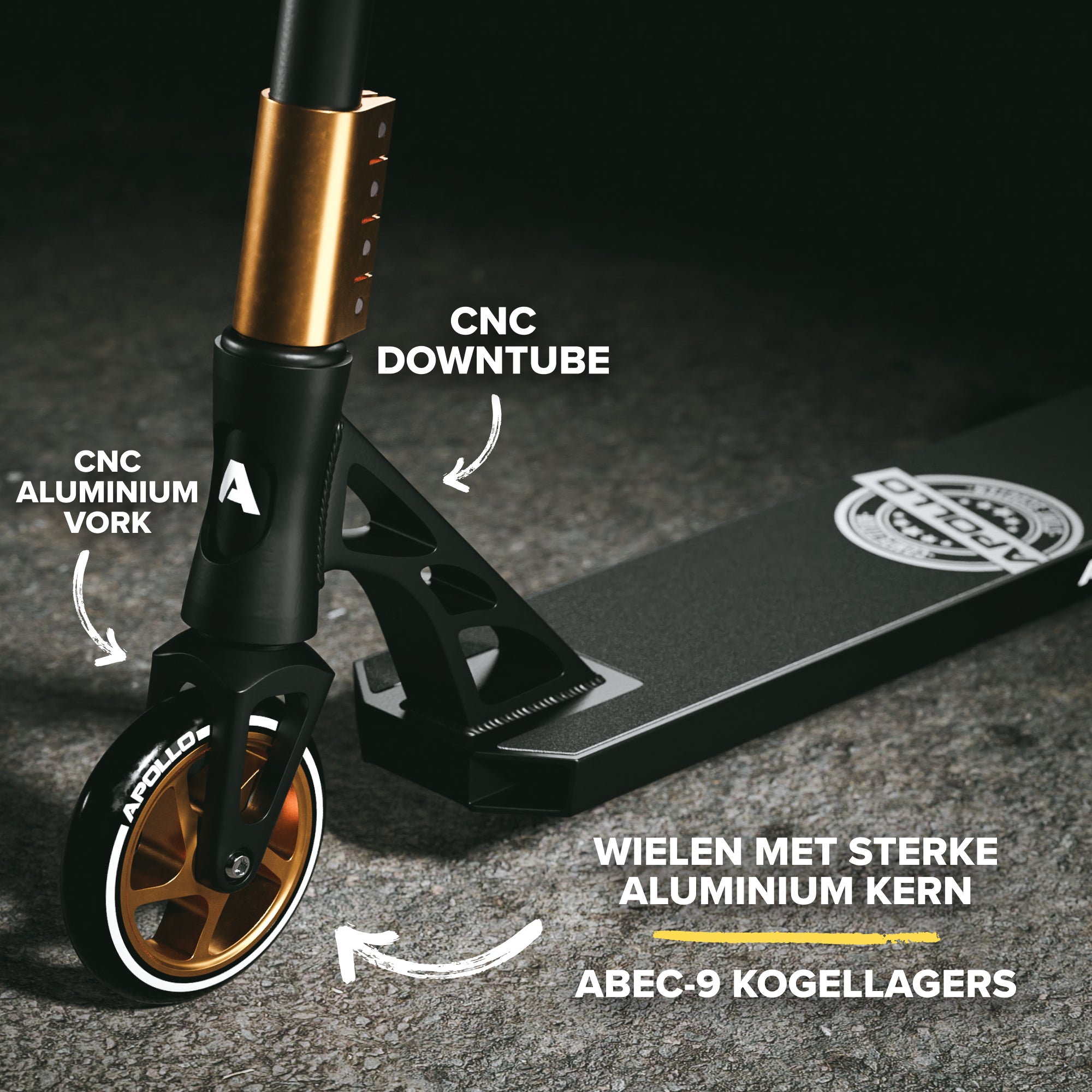 Apollo Professionele Stuntstep 'Genesis Pro X Competition' met ABEC 9 hogesnelheidskogellagers Zwart Goud