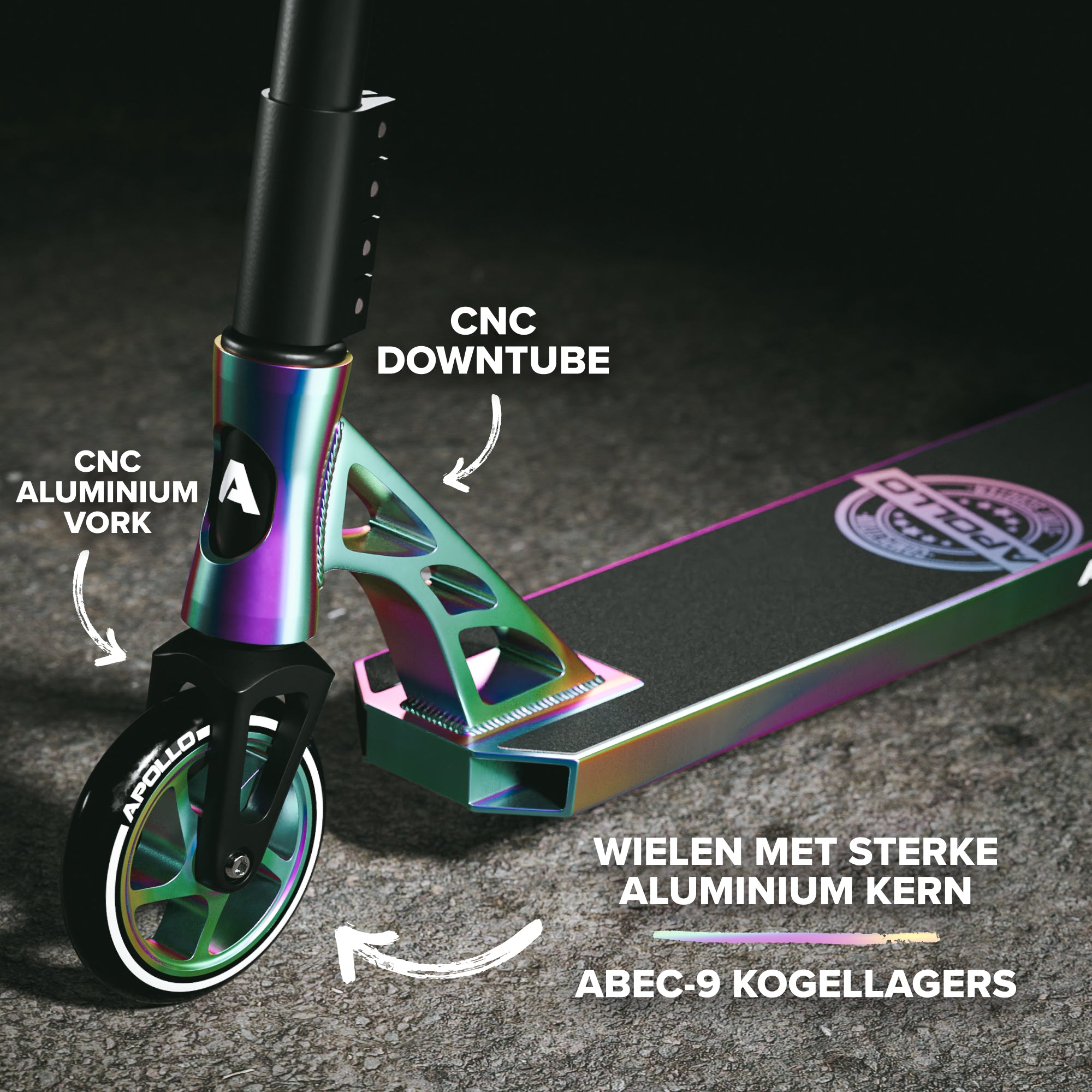Apollo Professionele Stuntstep 'Genesis Pro X Competition' met ABEC 9 hogesnelheidskogellagers Regenboog