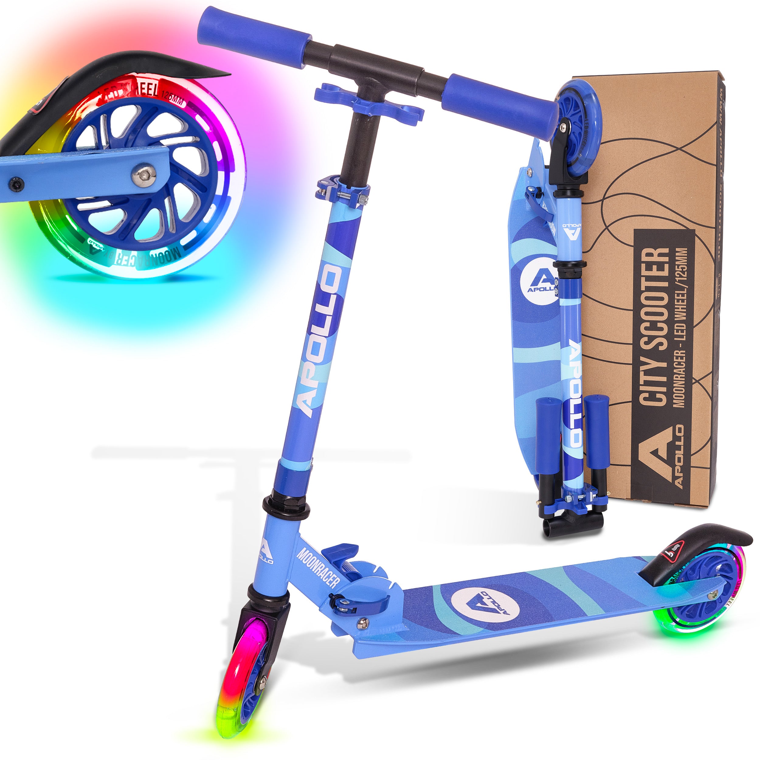 Apollo Kinderscooter 'Moonracer' LED-step met Vering Blauw