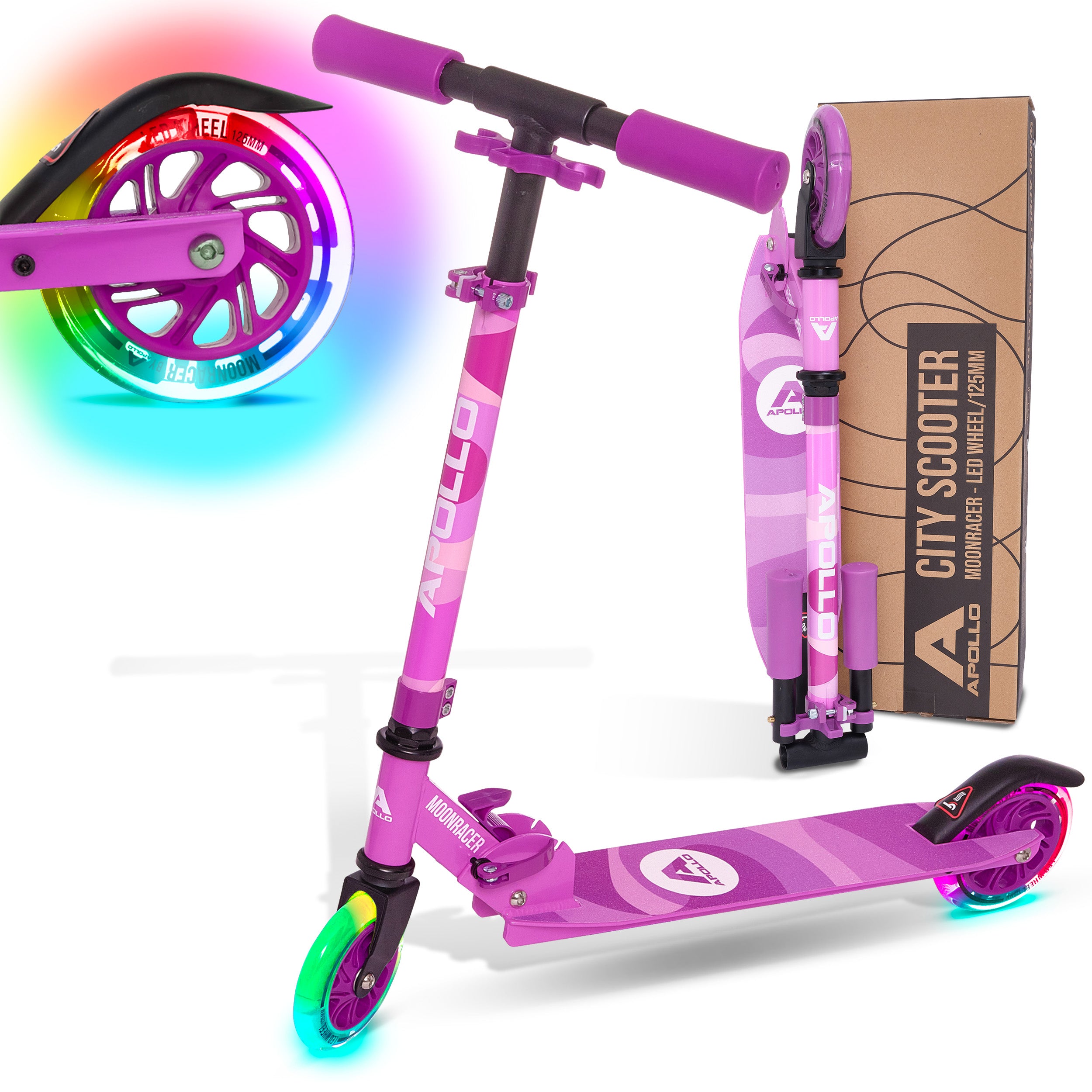 Apollo Kinderscooter 'Moonracer' LED-step met Vering Paars