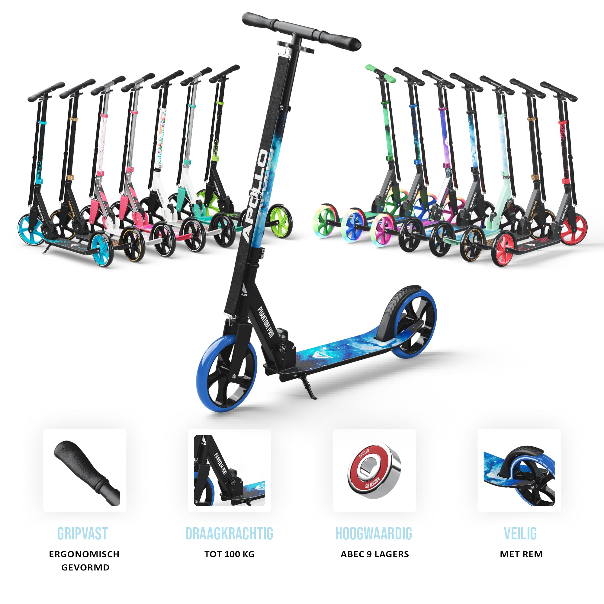 Apollo 'Phantom Pro' Opvouwbare en in hoogte verstelbare stadsscooter Stars