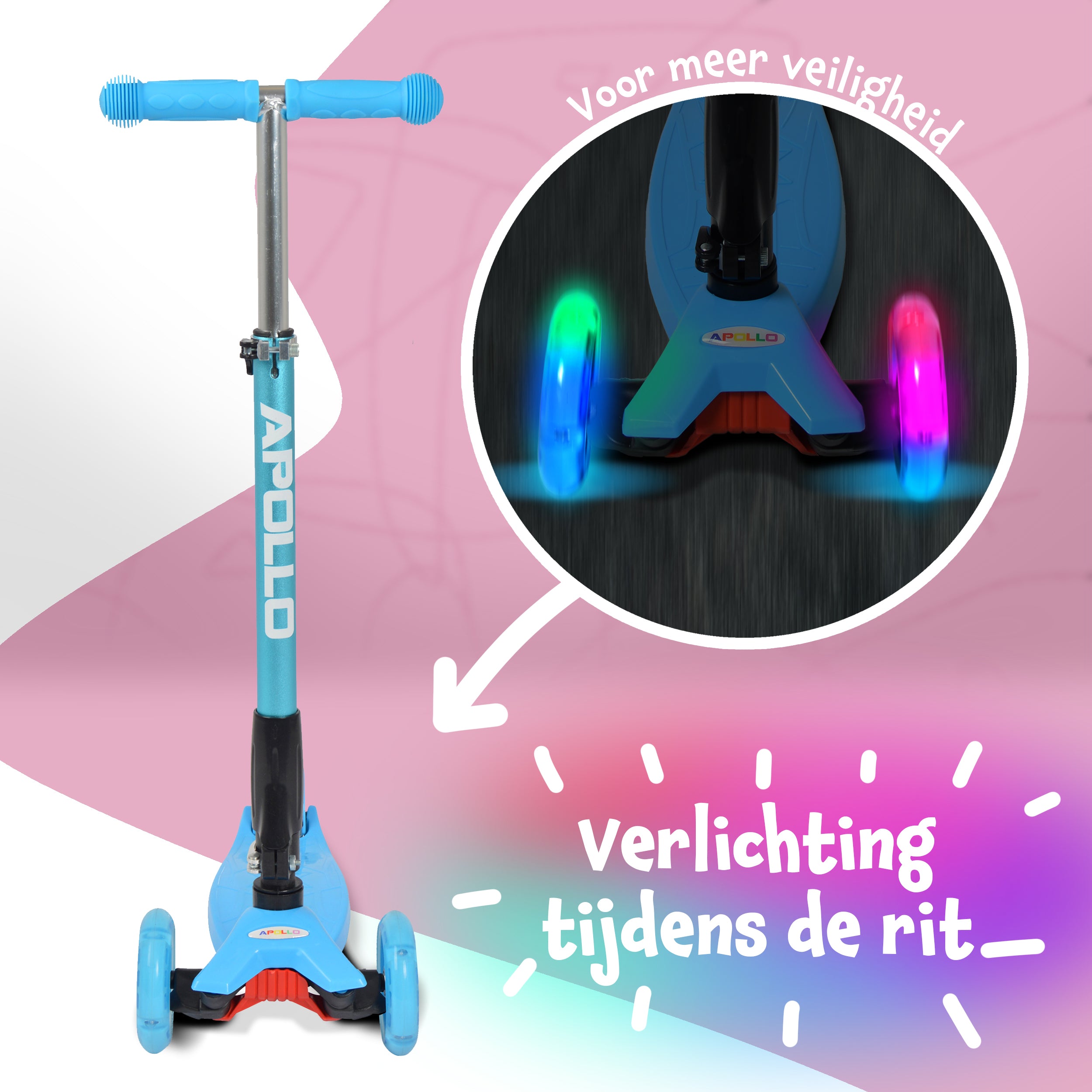 Apollo 'Kids Whiz' LED Scooter voor Kinderen - in verschillende kleuren Blauw