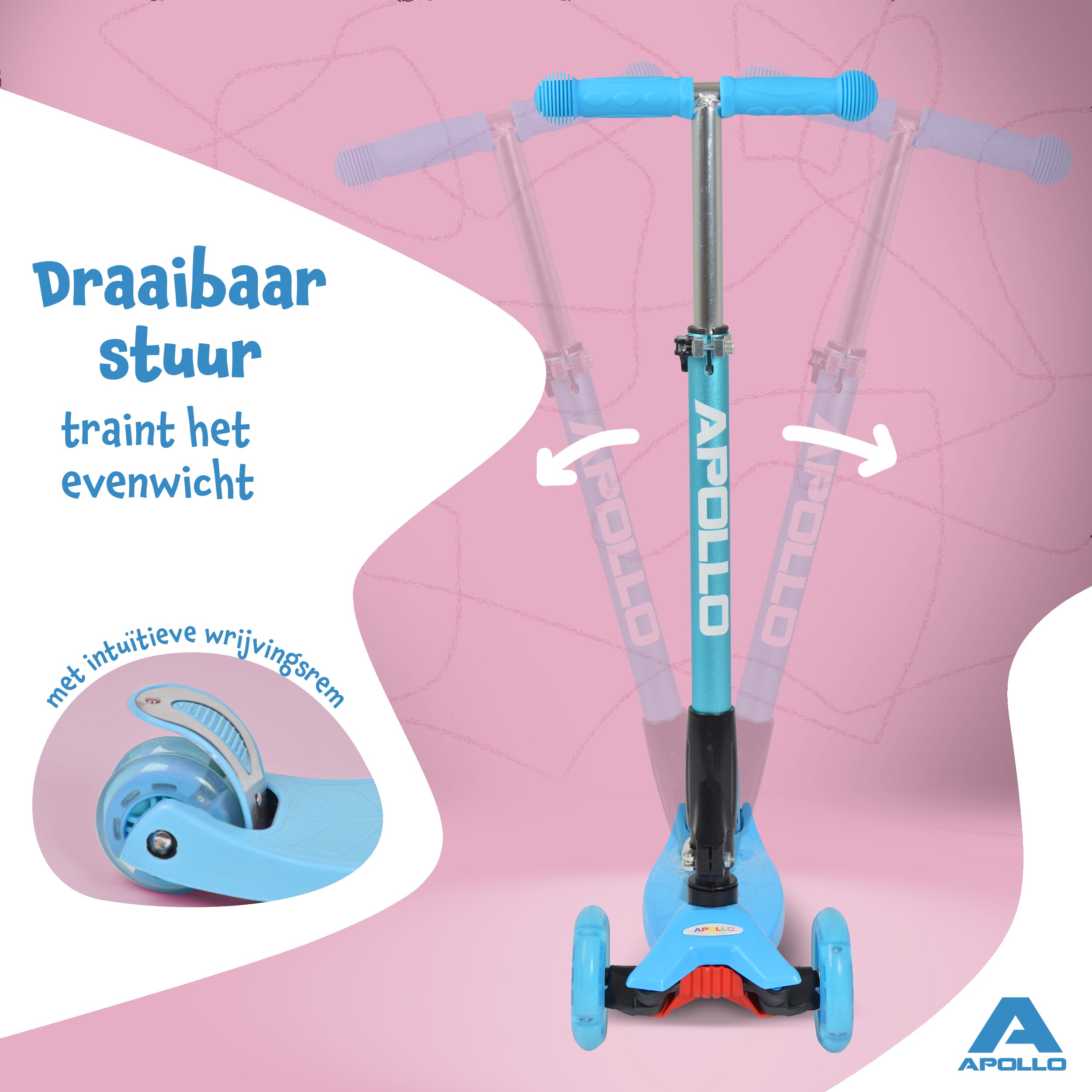 Apollo 'Kids Whiz' LED Scooter voor Kinderen - in verschillende kleuren Blauw