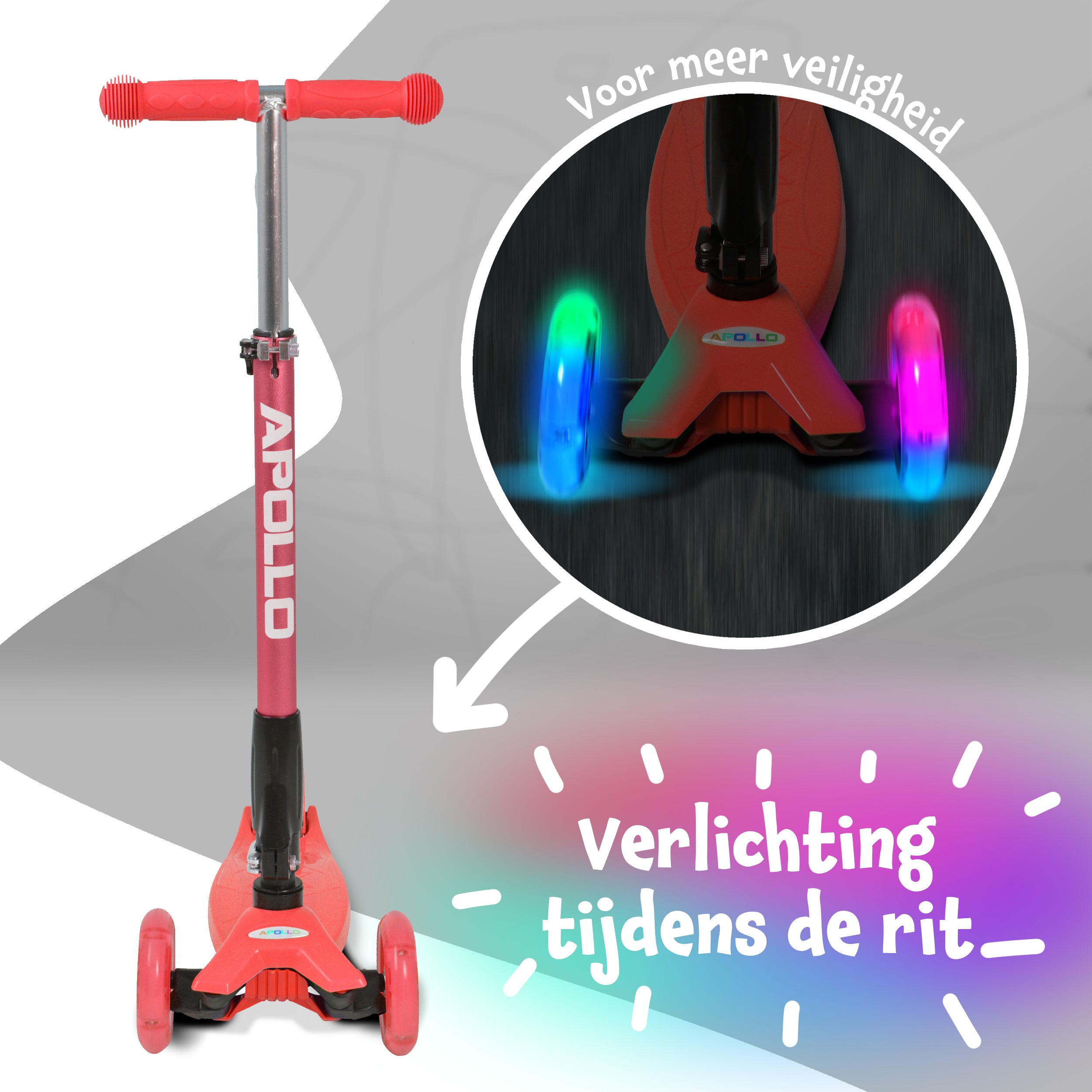 Apollo 'Kids Whiz' LED Scooter voor Kinderen - in verschillende kleuren Rood