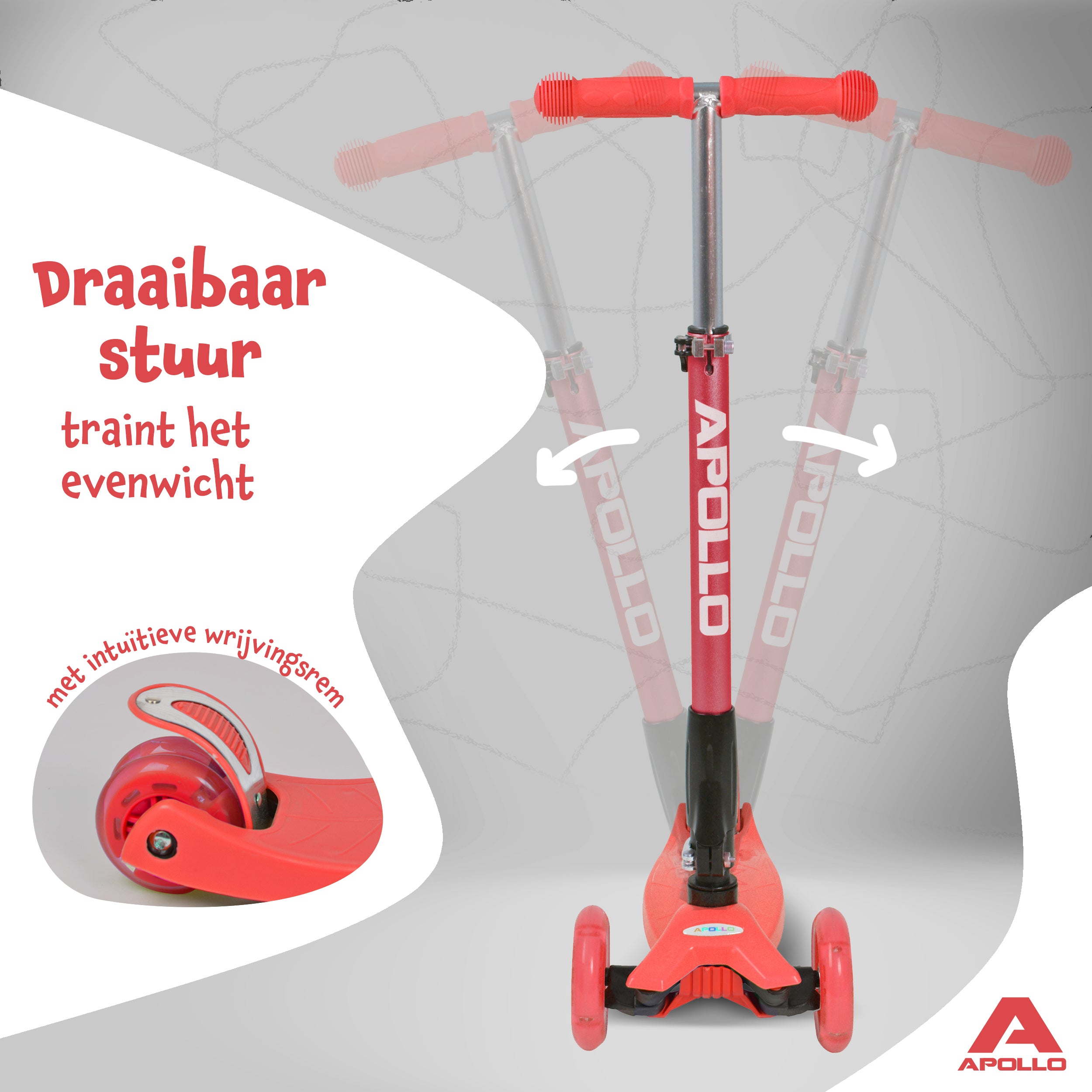 Apollo 'Kids Whiz' LED Scooter voor Kinderen - in verschillende kleuren Rood