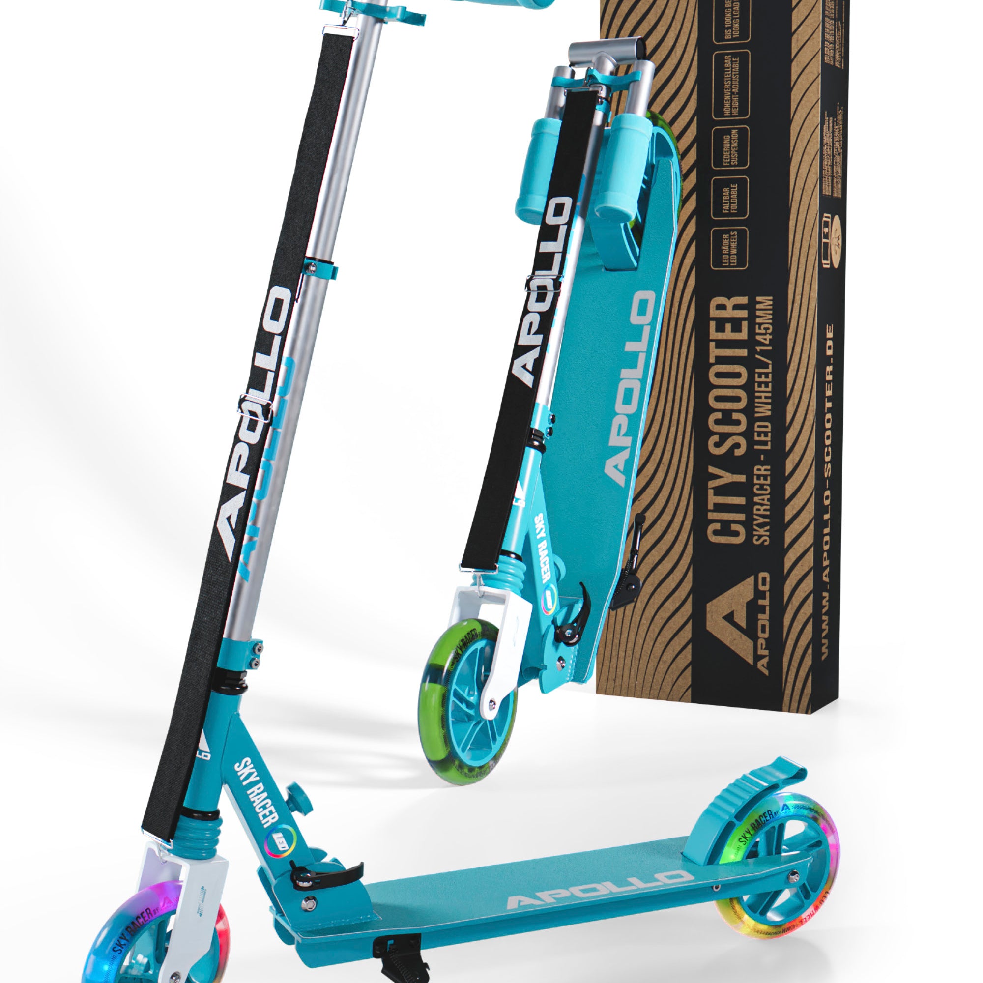 Apollo 145 mm City-Scooter met Vering "Skyracer" opvouwbaar en in hoogte verstelbaar Mint