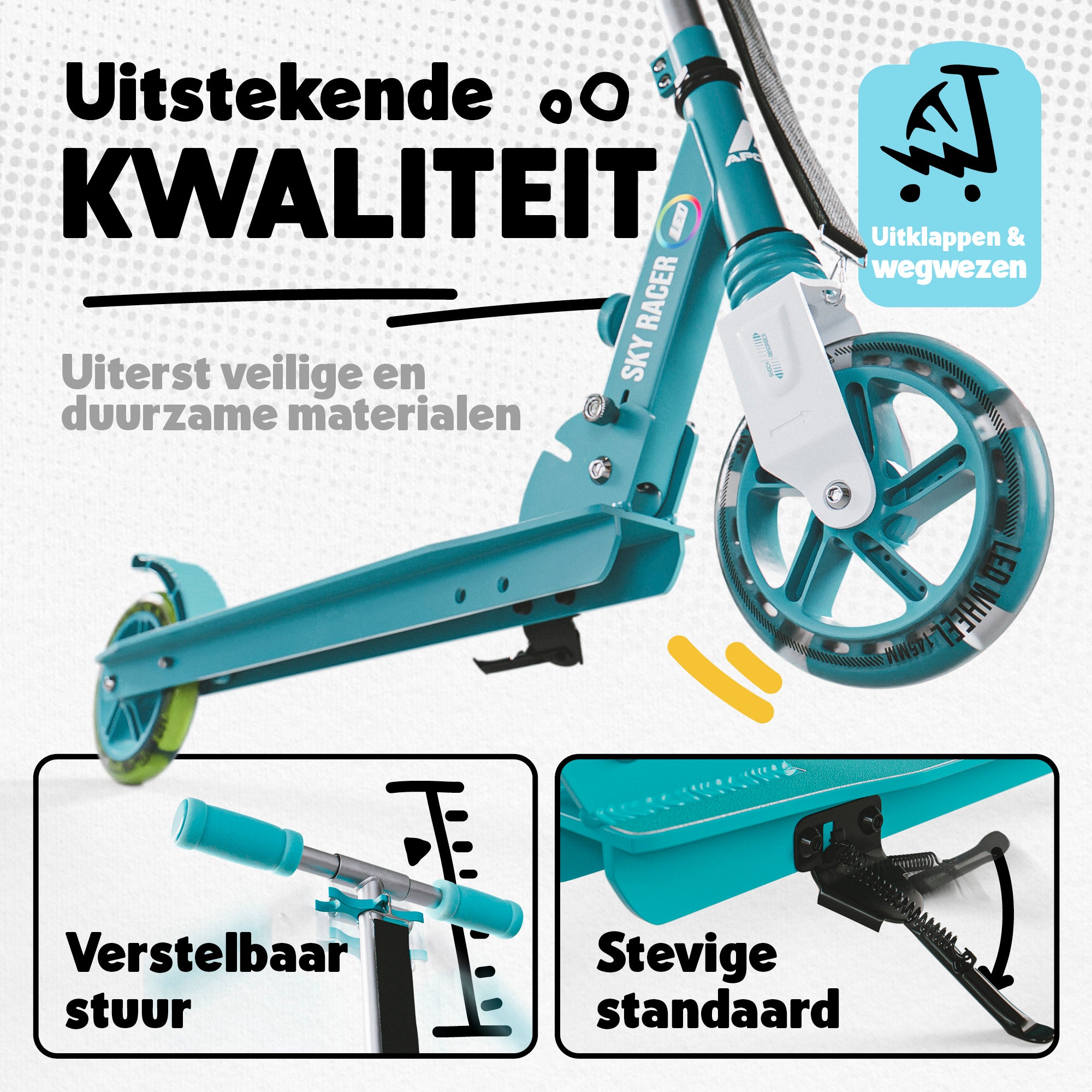 Apollo 145 mm City-Scooter met Vering "Skyracer" opvouwbaar en in hoogte verstelbaar Mint