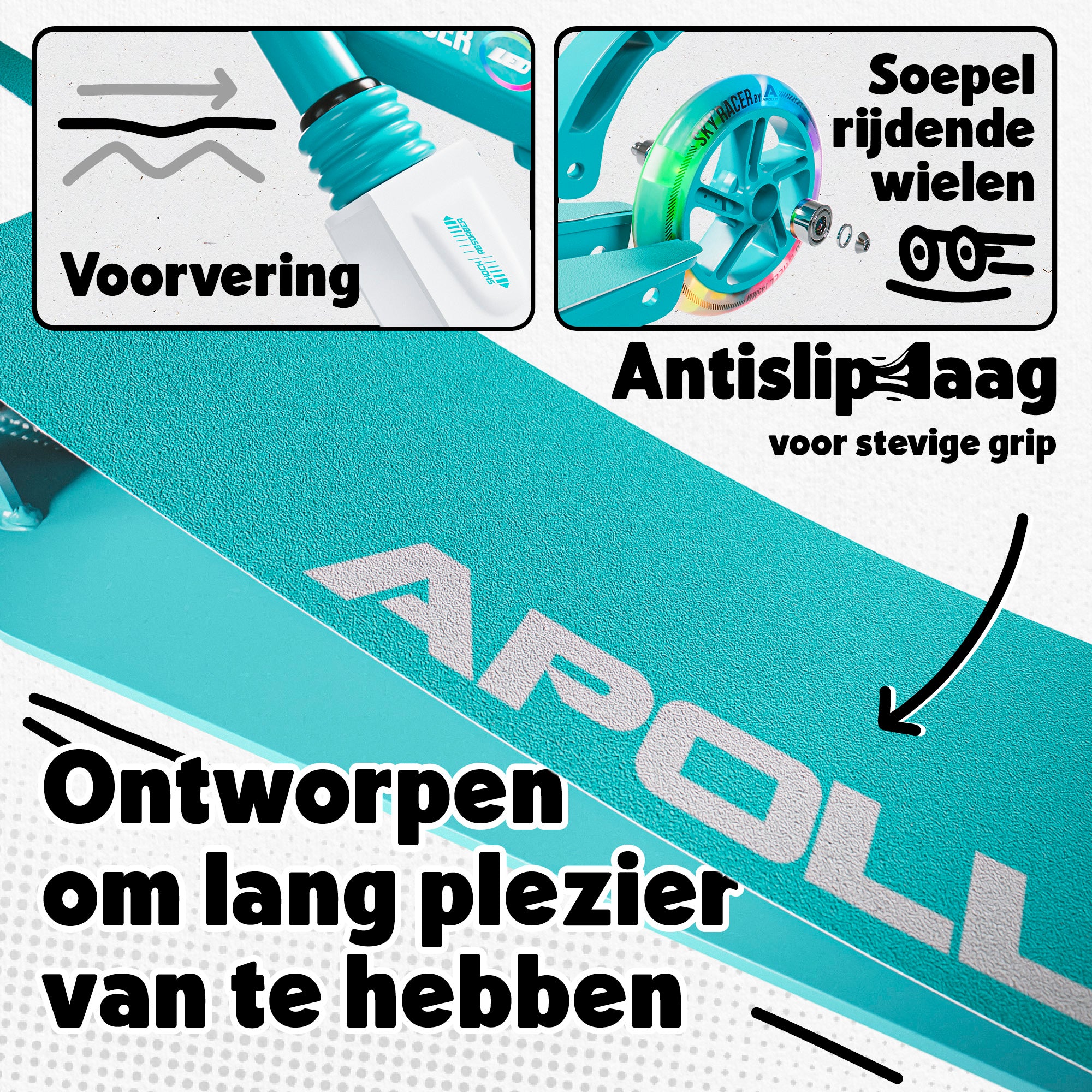 Apollo 145 mm City-Scooter met Vering "Skyracer" opvouwbaar en in hoogte verstelbaar Mint