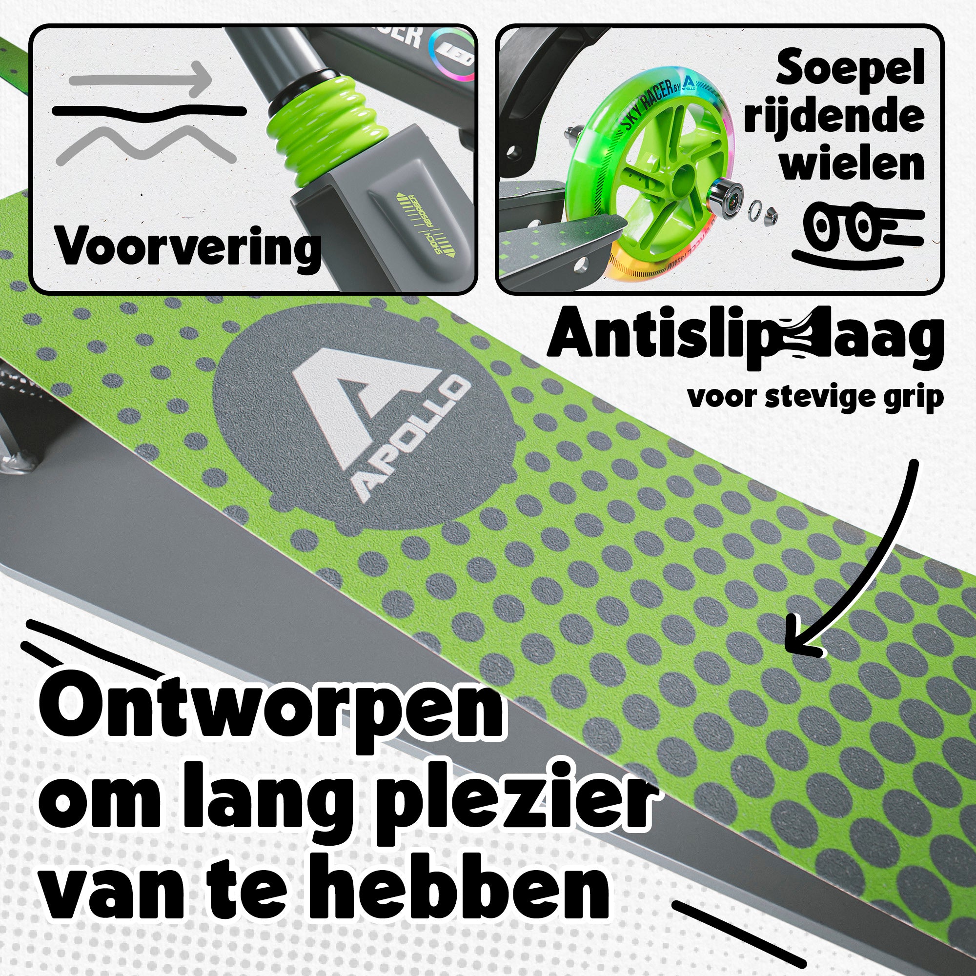 Apollo 145 mm City-Scooter met Vering "Skyracer" opvouwbaar en in hoogte verstelbaar Groen Grijs