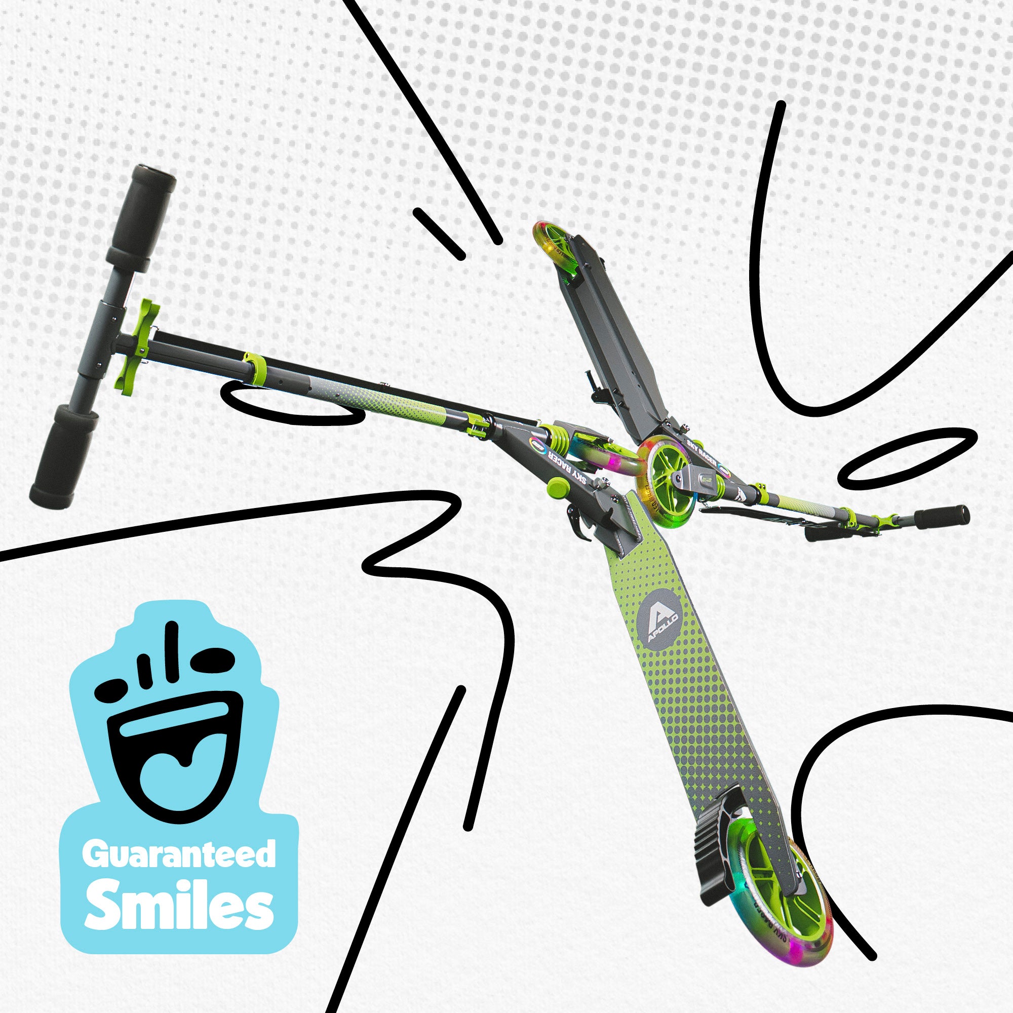 Apollo 145 mm City-Scooter met Vering "Skyracer" opvouwbaar en in hoogte verstelbaar Groen Grijs