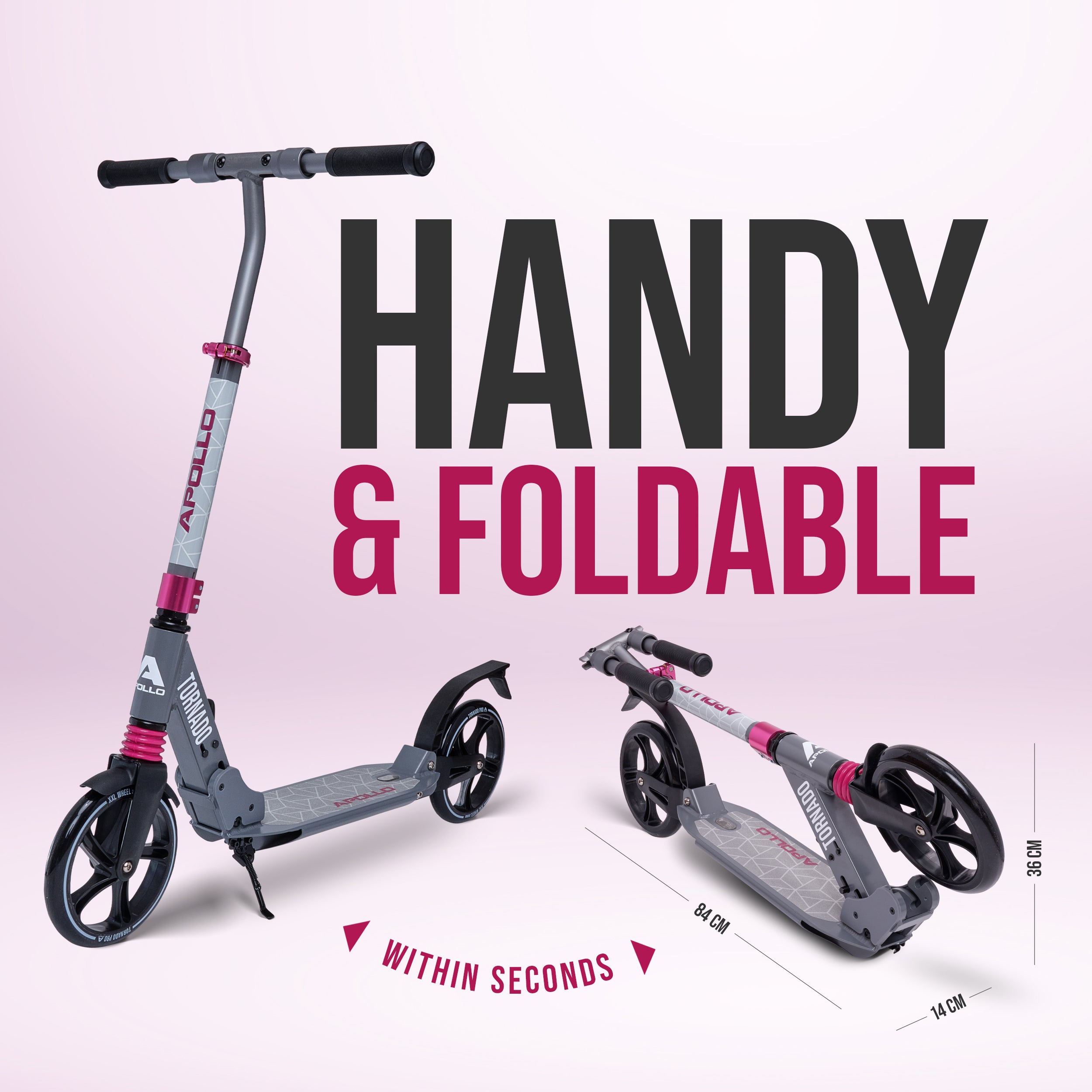 Apollo Autoped "Tornado 2.0" Cityroller voor Volwassenen en Kinderen Grijs Roze