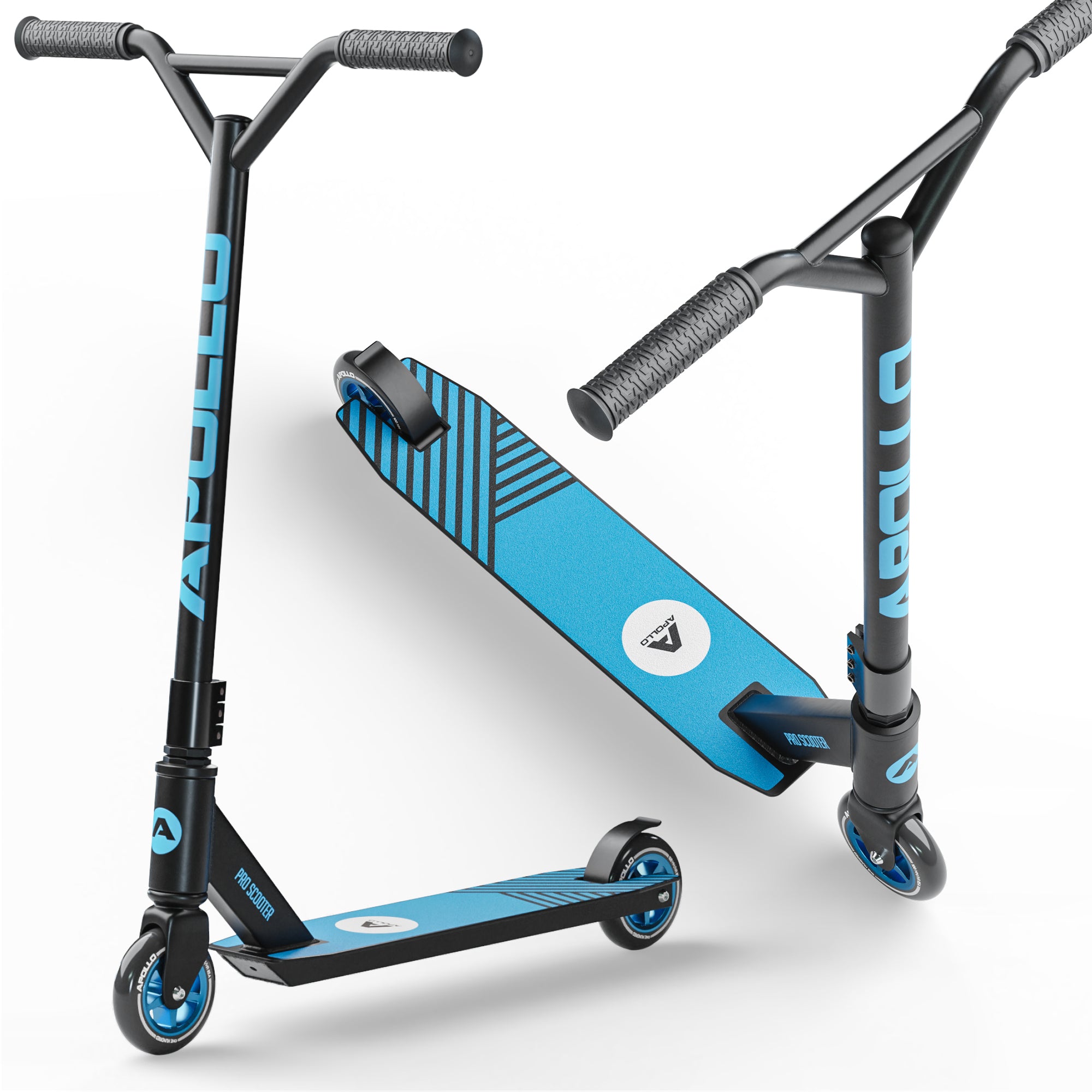 Apollo Stunt Scooter 'Genius Pro' hoogwaardige stuntstep met ABEC 9 kogellagers Zwart Blauw