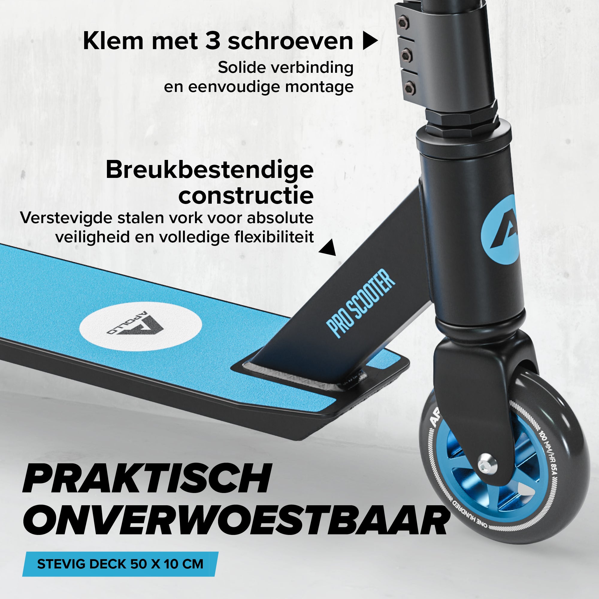 Apollo Stunt Scooter 'Genius Pro' hoogwaardige stuntstep met ABEC 9 kogellagers Zwart Blauw