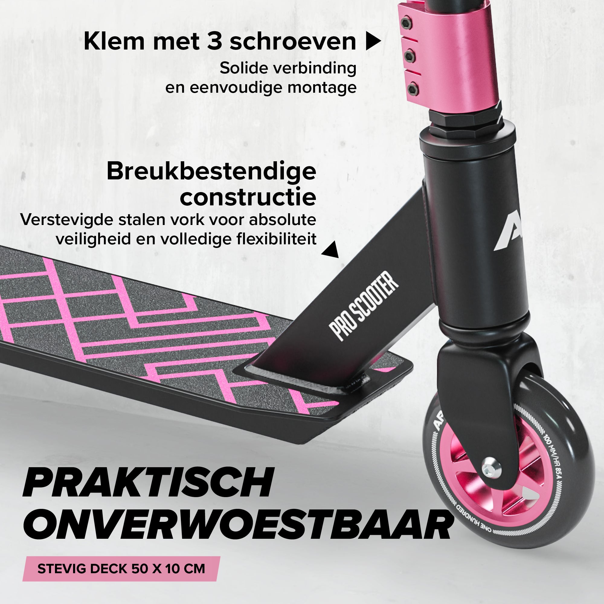 Apollo Stunt Scooter 'Genius Pro' hoogwaardige stuntstep met ABEC 9 kogellagers Zwart Roze