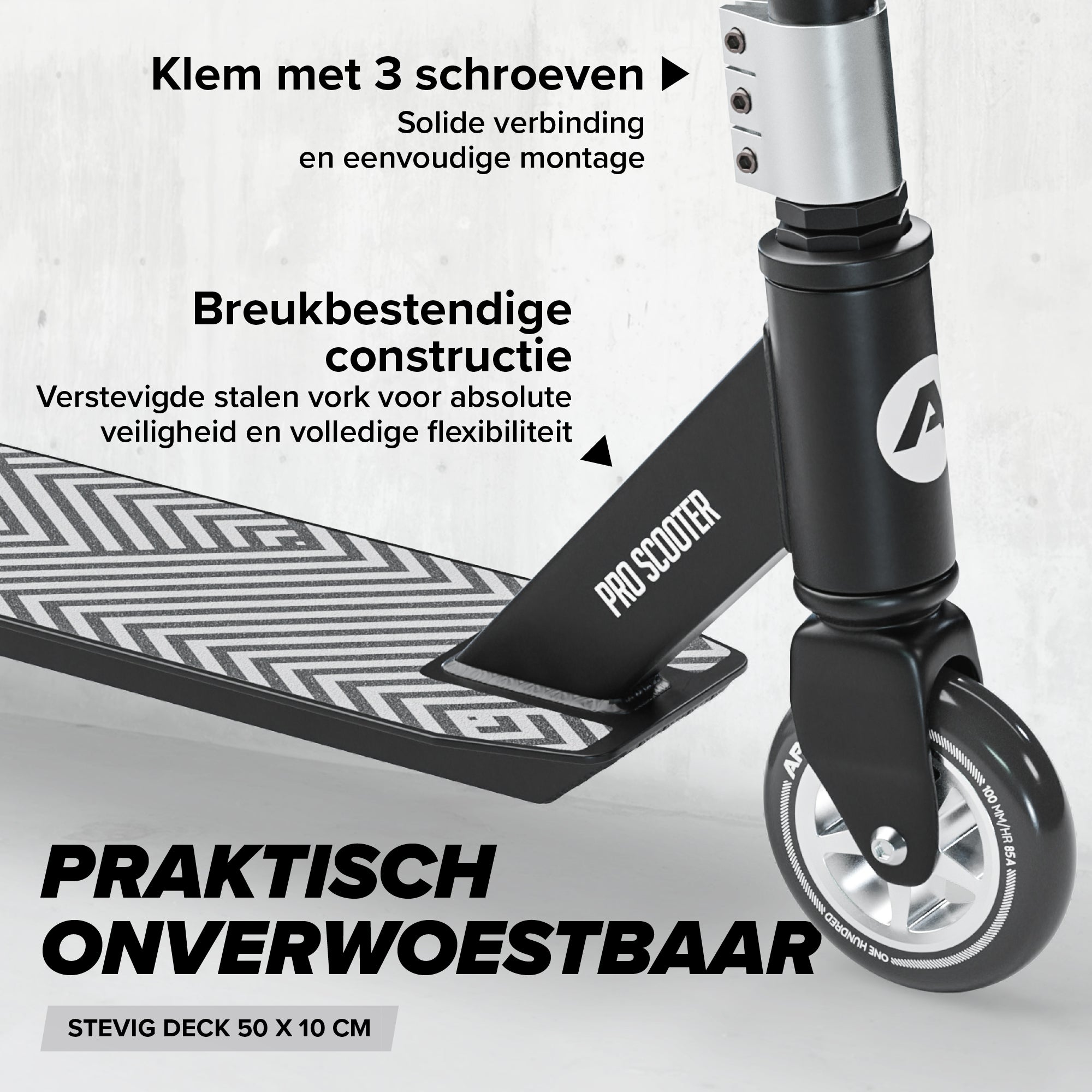 Apollo Stunt Scooter 'Genius Pro' hoogwaardige stuntstep met ABEC 9 kogellagers Zwart Zilver