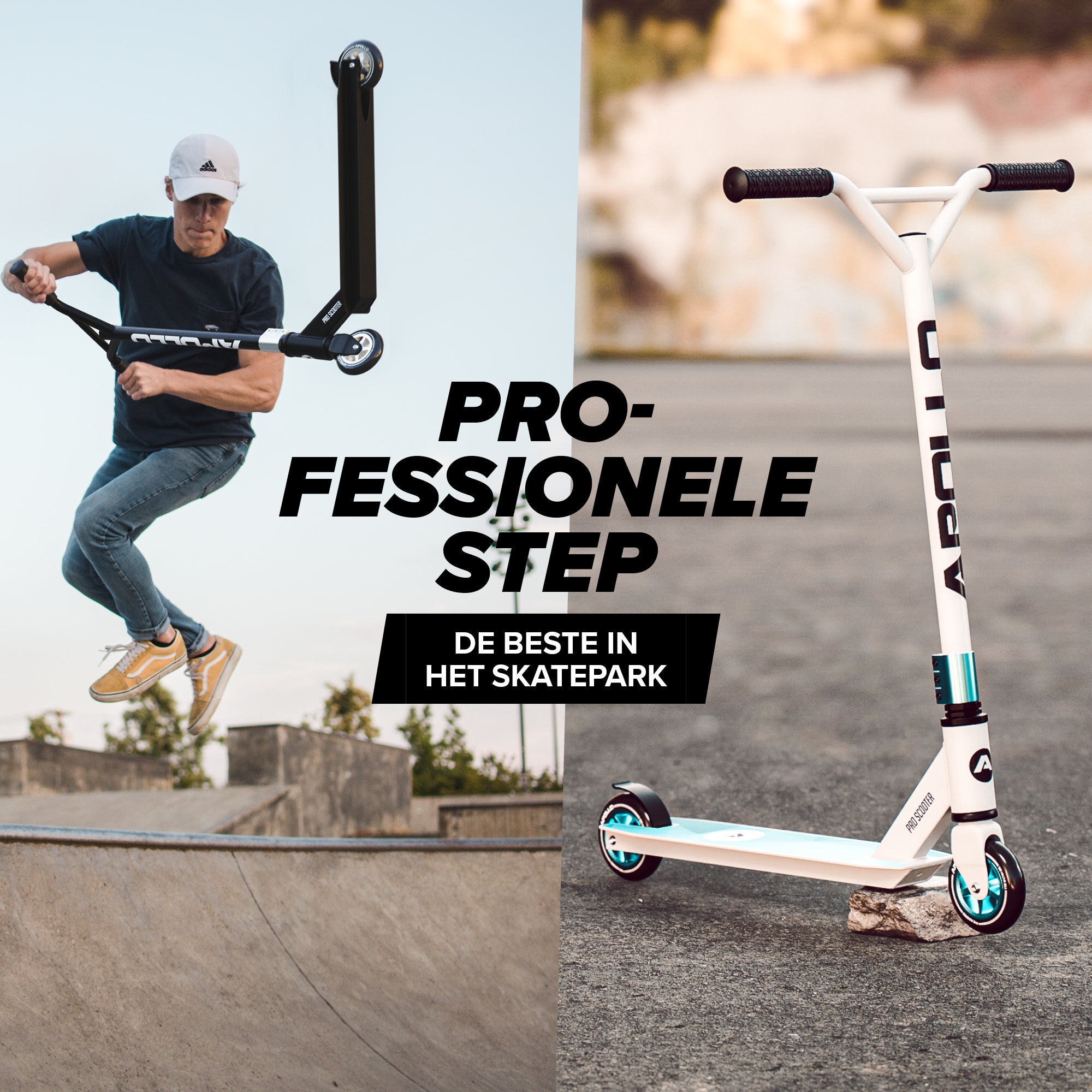 Apollo Stunt Scooter 'Genius Pro' hoogwaardige stuntstep met ABEC 9 kogellagers Wit Blauw