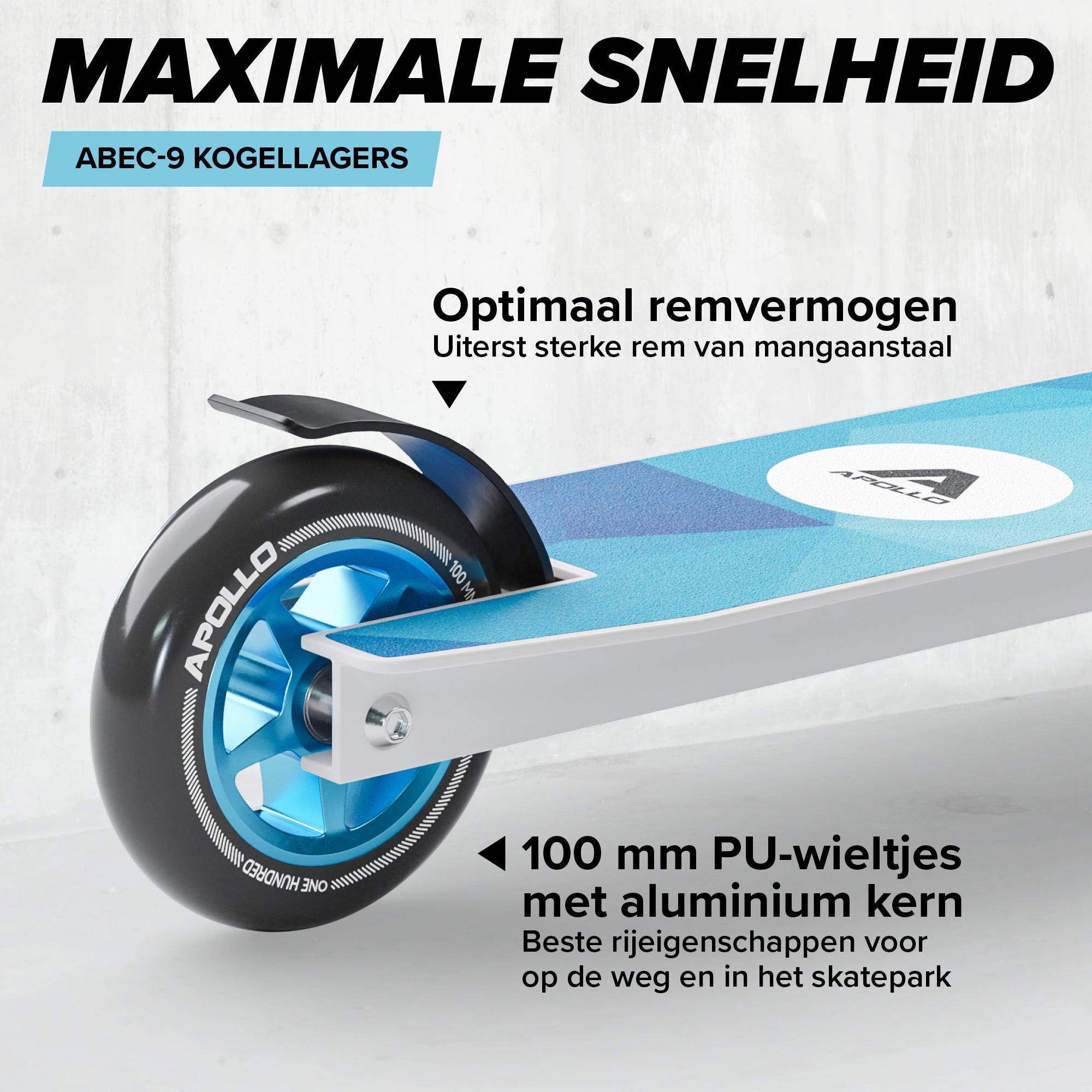 Apollo Stunt Scooter 'Genius Pro' hoogwaardige stuntstep met ABEC 9 kogellagers Wit Blauw