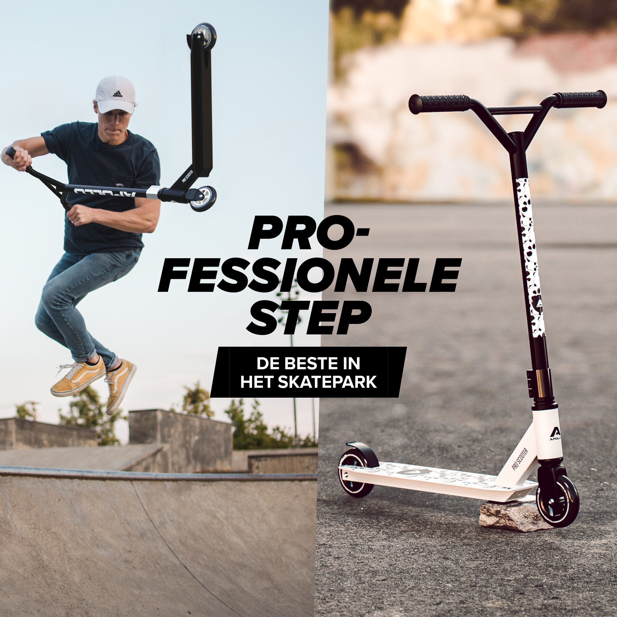 Apollo Stunt Scooter 'Genius Pro' hoogwaardige stuntstep met ABEC 9 kogellagers White Skull