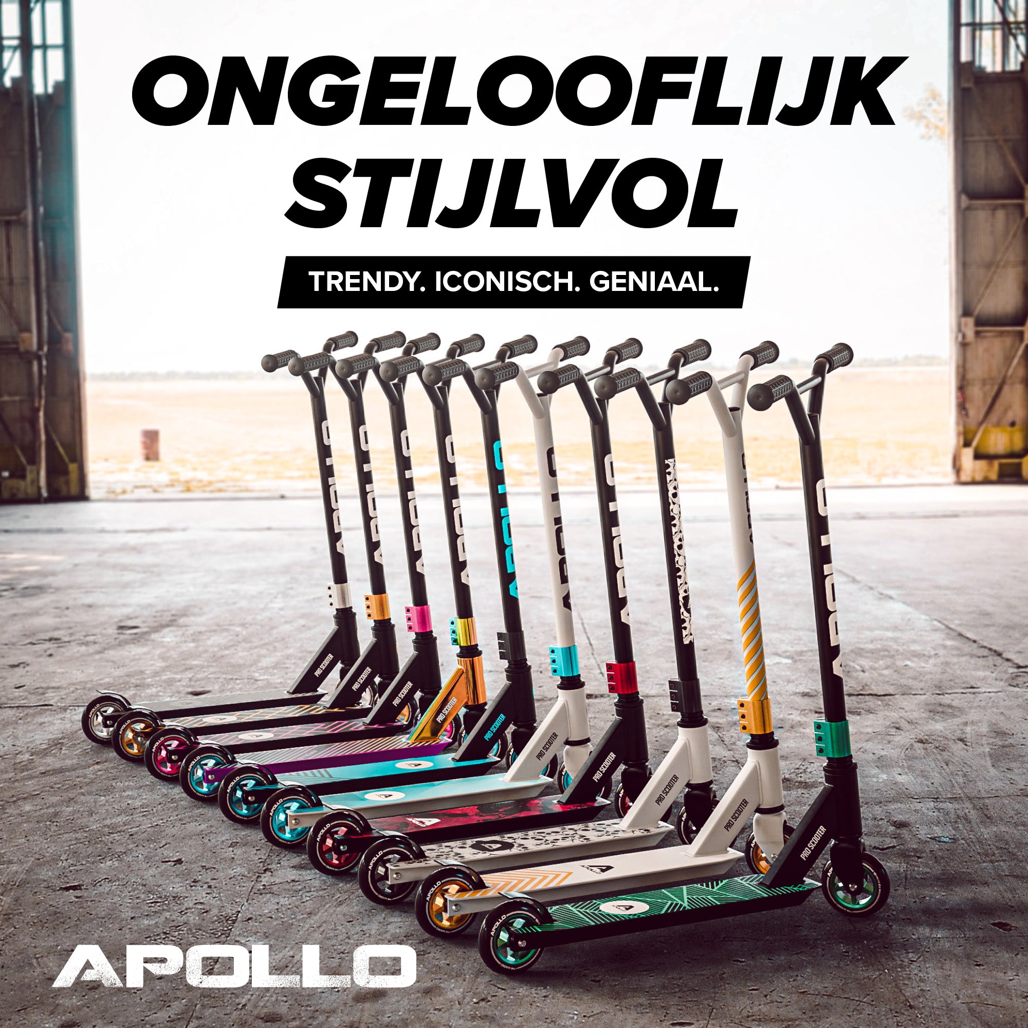 Apollo Stunt Scooter 'Genius Pro' hoogwaardige stuntstep met ABEC 9 kogellagers White Skull