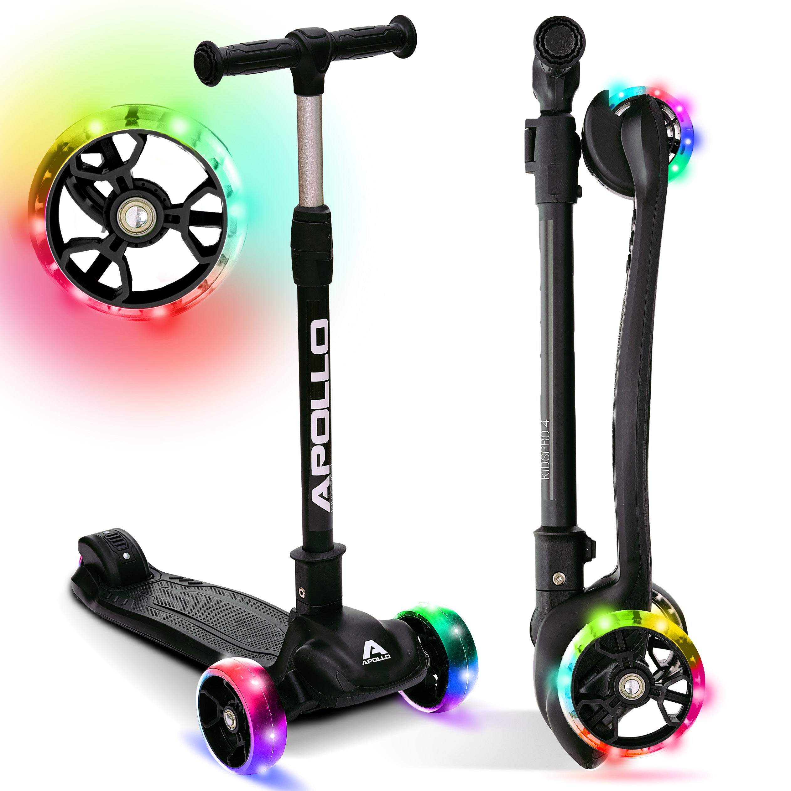 Apollo 'KidsPro 4' Opvouwbare Kinderstep met LED-Wielen Zwart