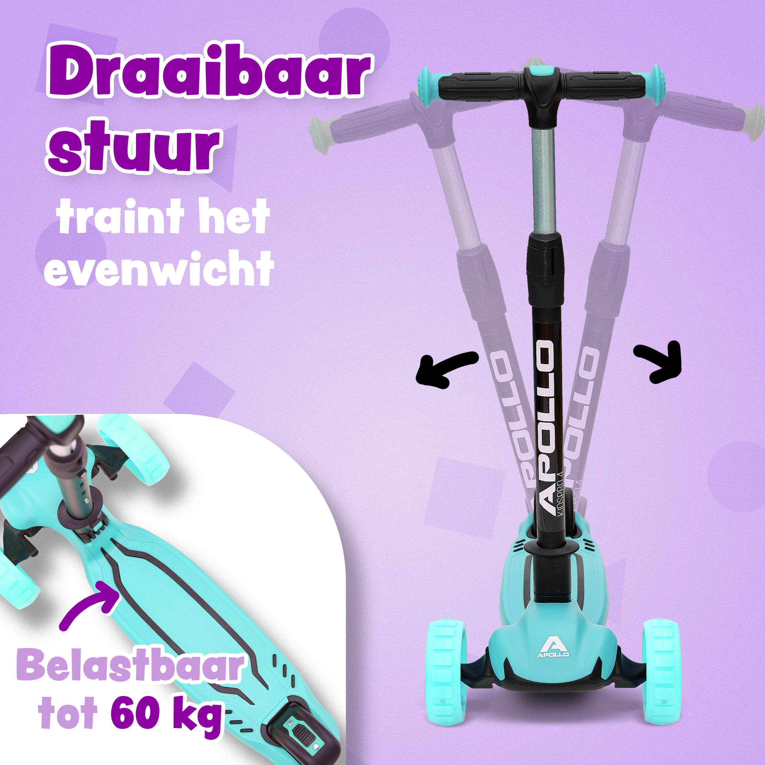 Apollo 'KidsPro 4' Opvouwbare Kinderstep met LED-Wielen Mint