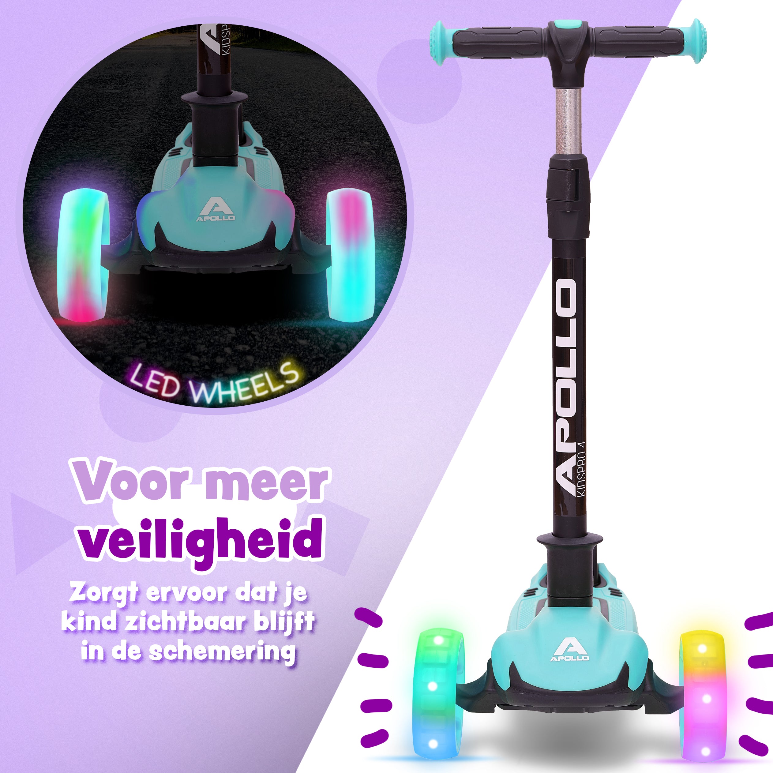 Apollo 'KidsPro 4' Opvouwbare Kinderstep met LED-Wielen Mint