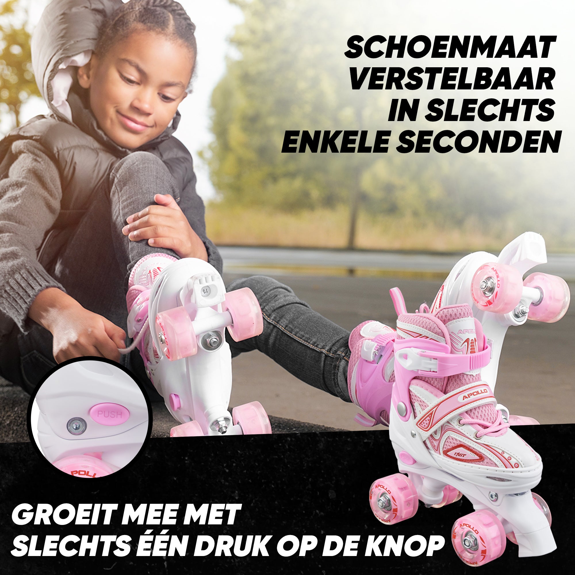 Apollo Verstelbare rolschaatsen 'Super Quads X Pro' maat 31-42, Wit/Roze L (39-42)