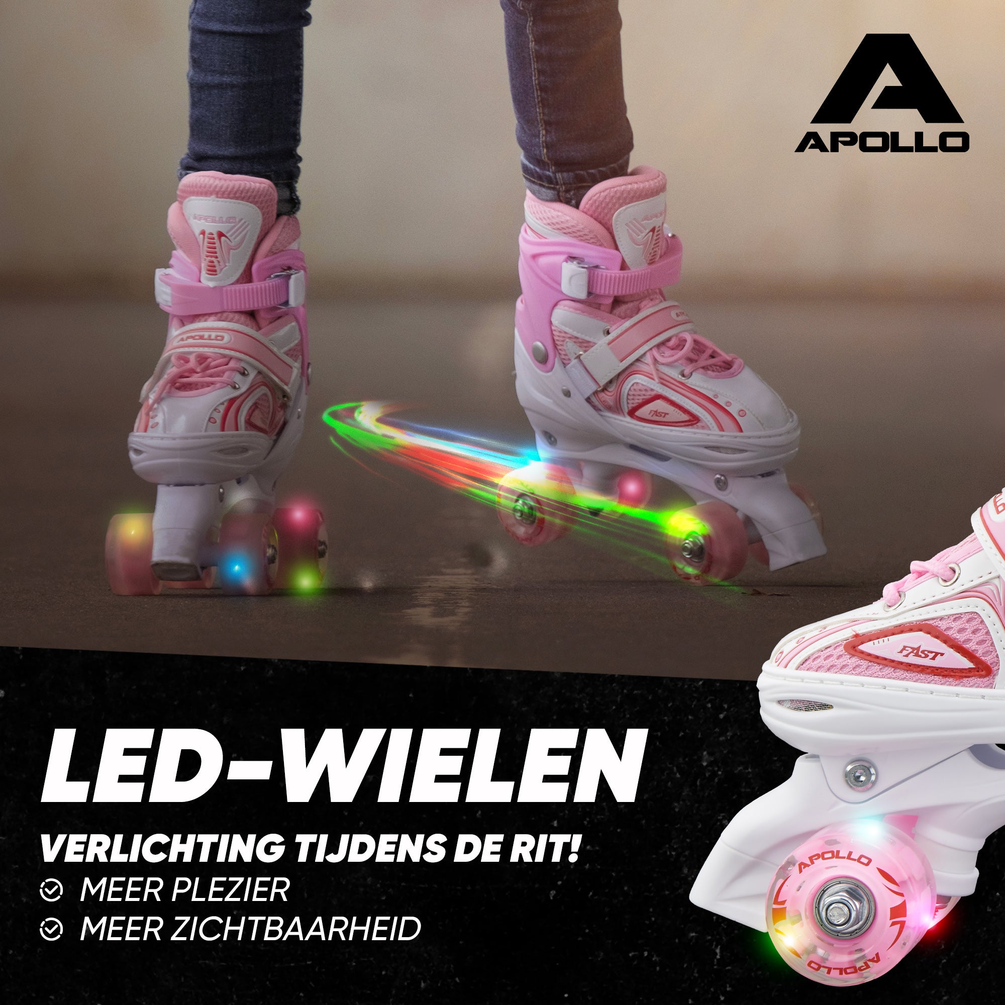 Apollo Verstelbare rolschaatsen 'Super Quads X Pro' maat 31-42, Wit/Roze L (39-42)