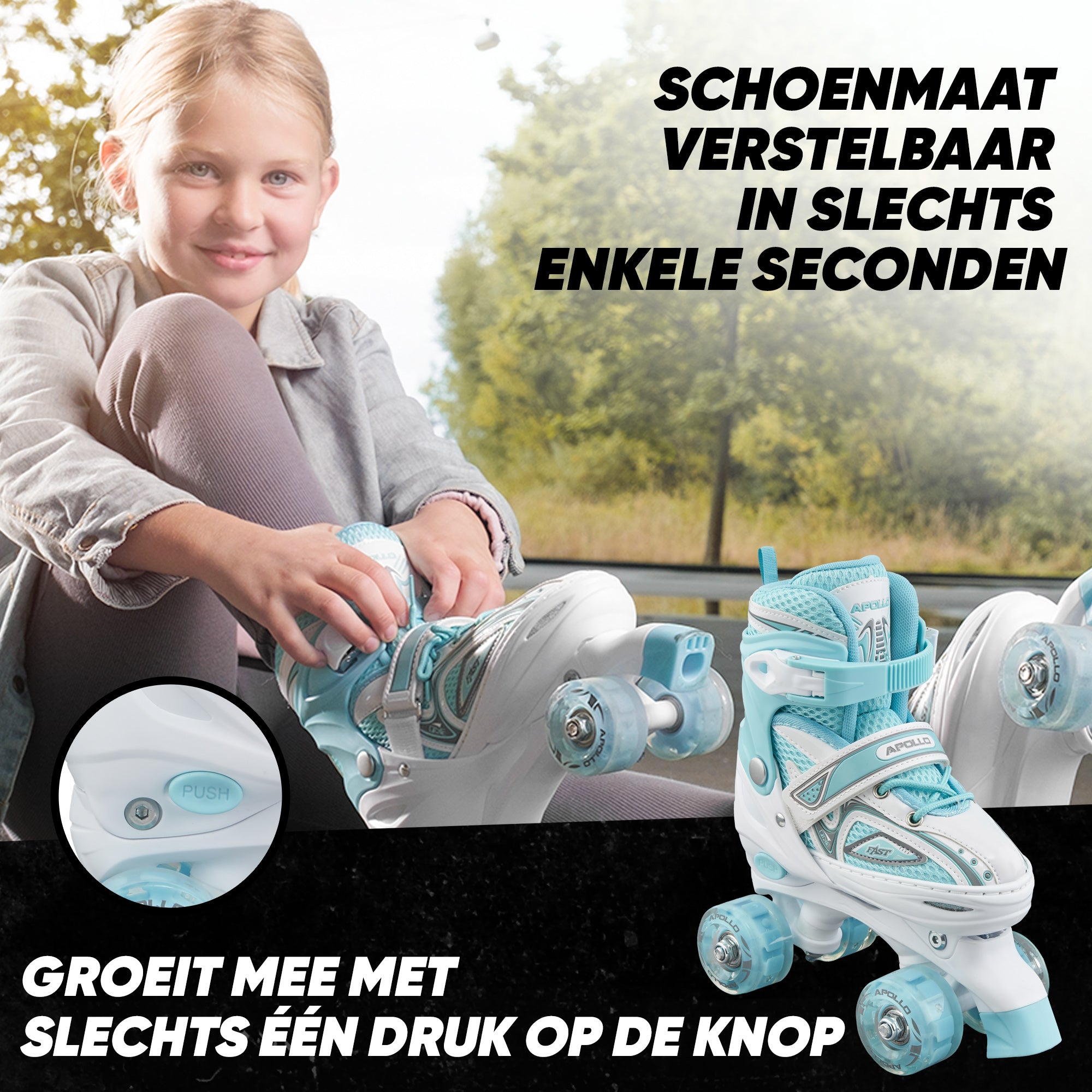 Apollo Verstelbare rolschaatsen 'Super Quads X Pro' maat 31-42, Wit/Mint L (39-42)