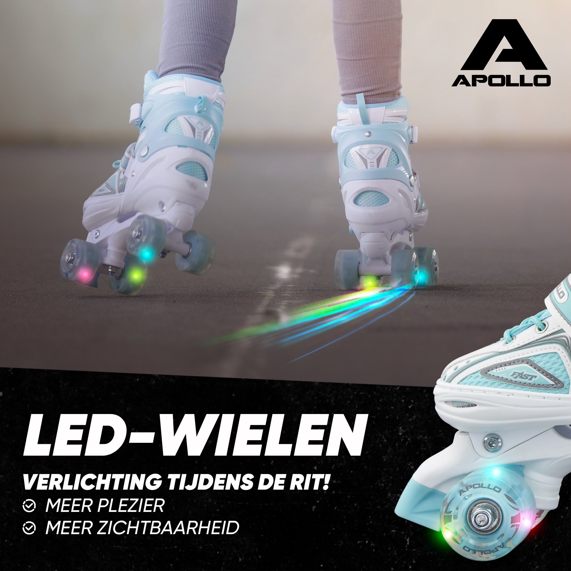 Apollo Verstelbare rolschaatsen 'Super Quads X Pro' maat 31-42, Wit/Mint L (39-42)