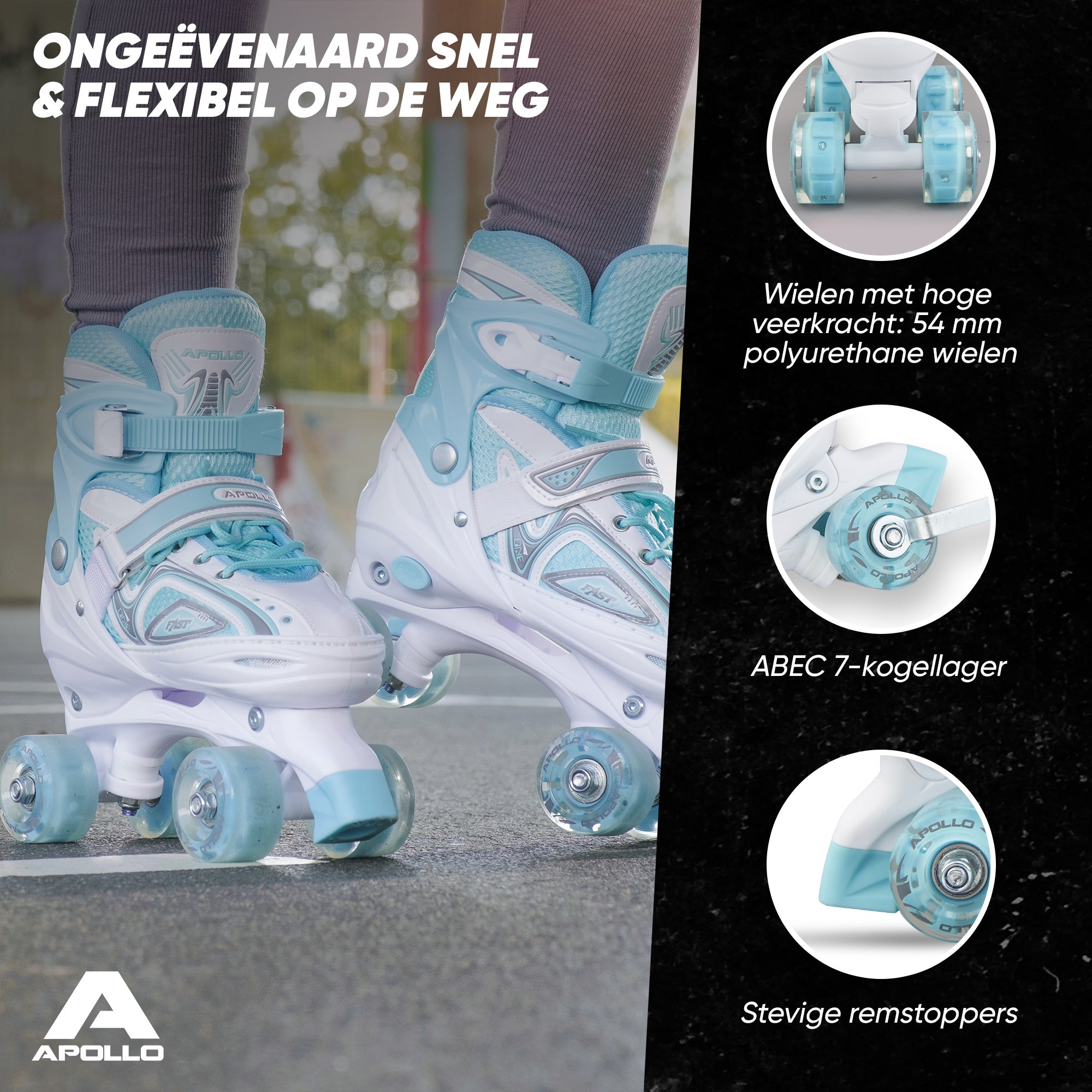 Apollo Verstelbare rolschaatsen 'Super Quads X Pro' maat 31-42, Wit/Mint L (39-42)