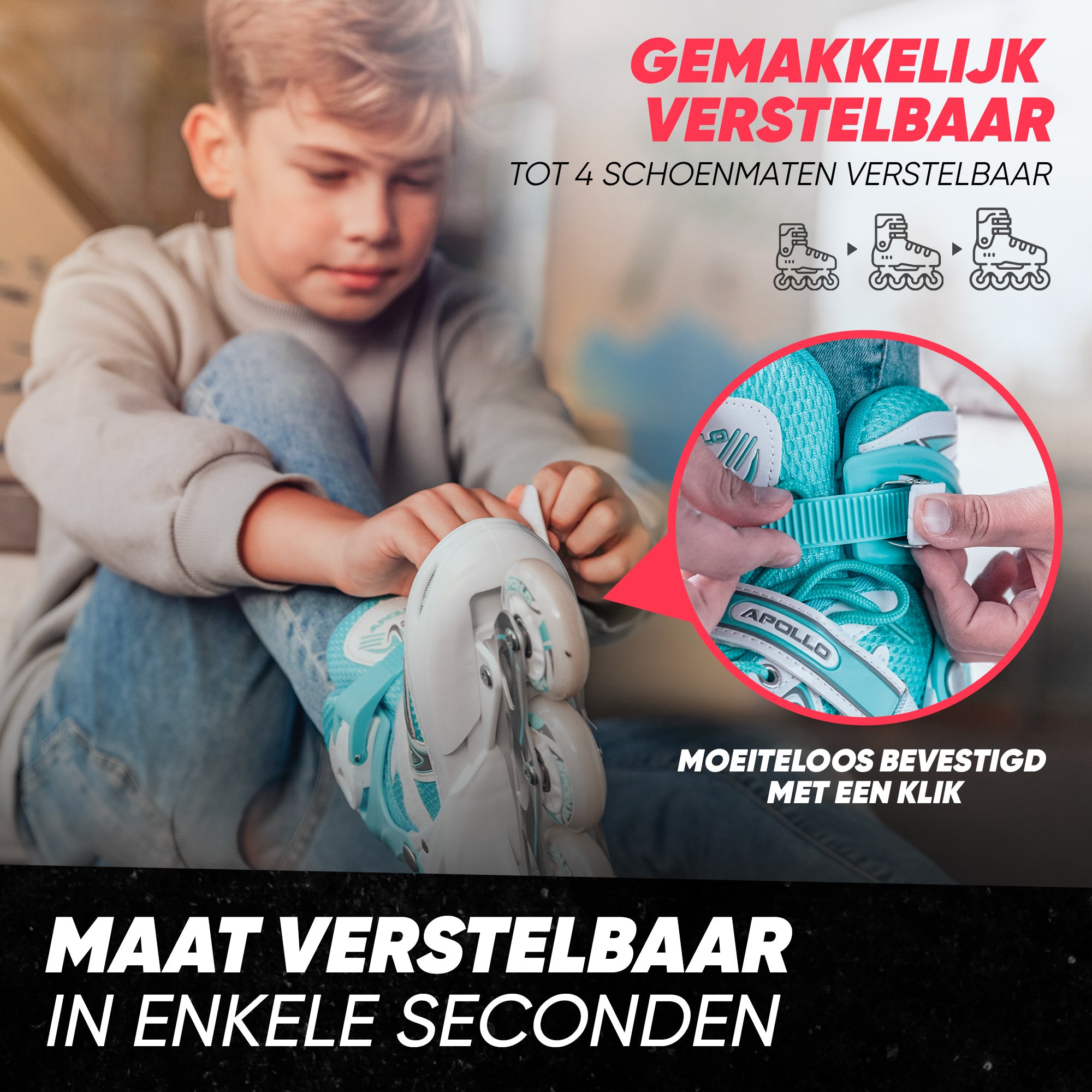 Apollo Verstelbare skeelers 'Super Blade' maat 31-42, Wit/Turquoise L (39-42)