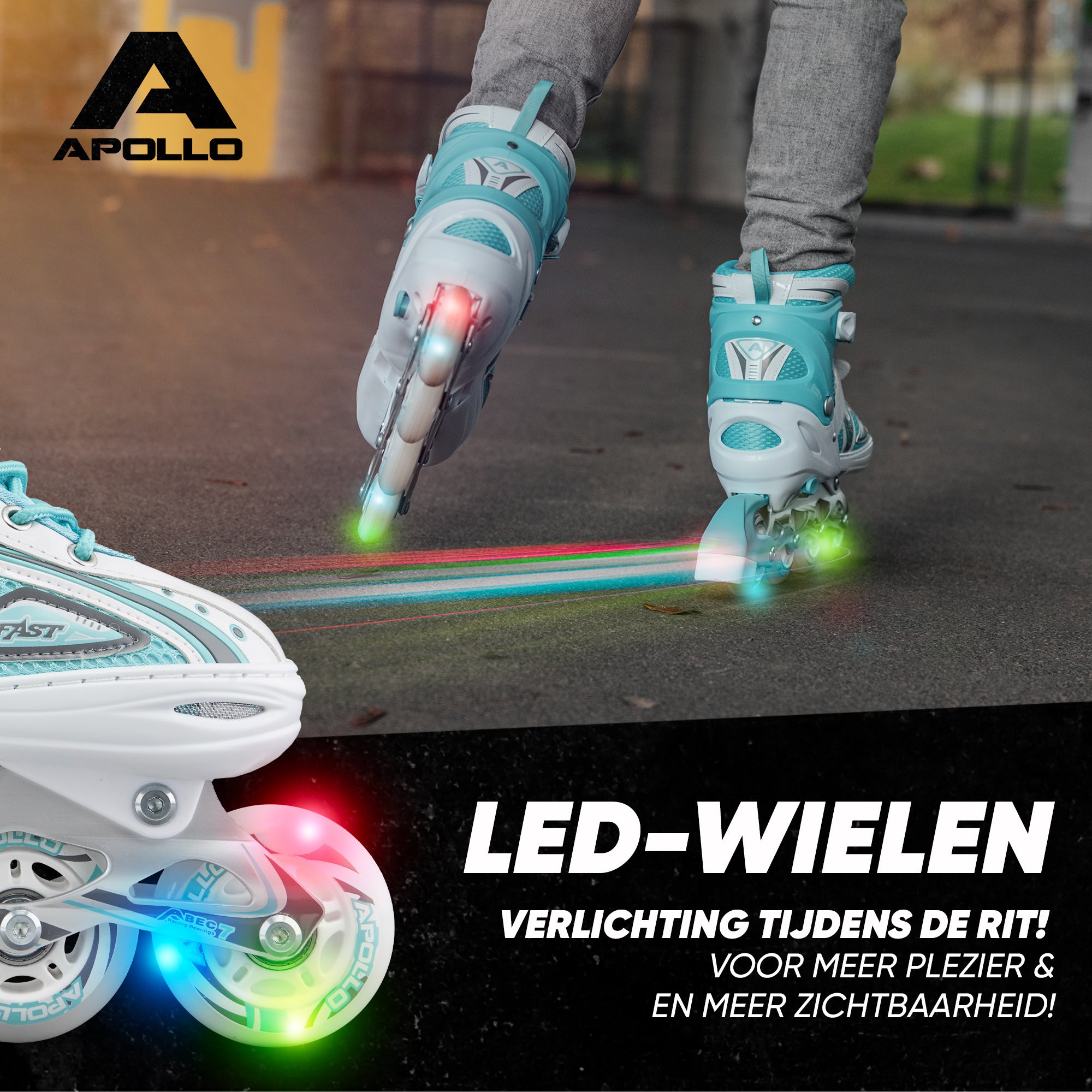 Apollo Verstelbare skeelers 'Super Blade' maat 31-42, Wit/Turquoise L (39-42)