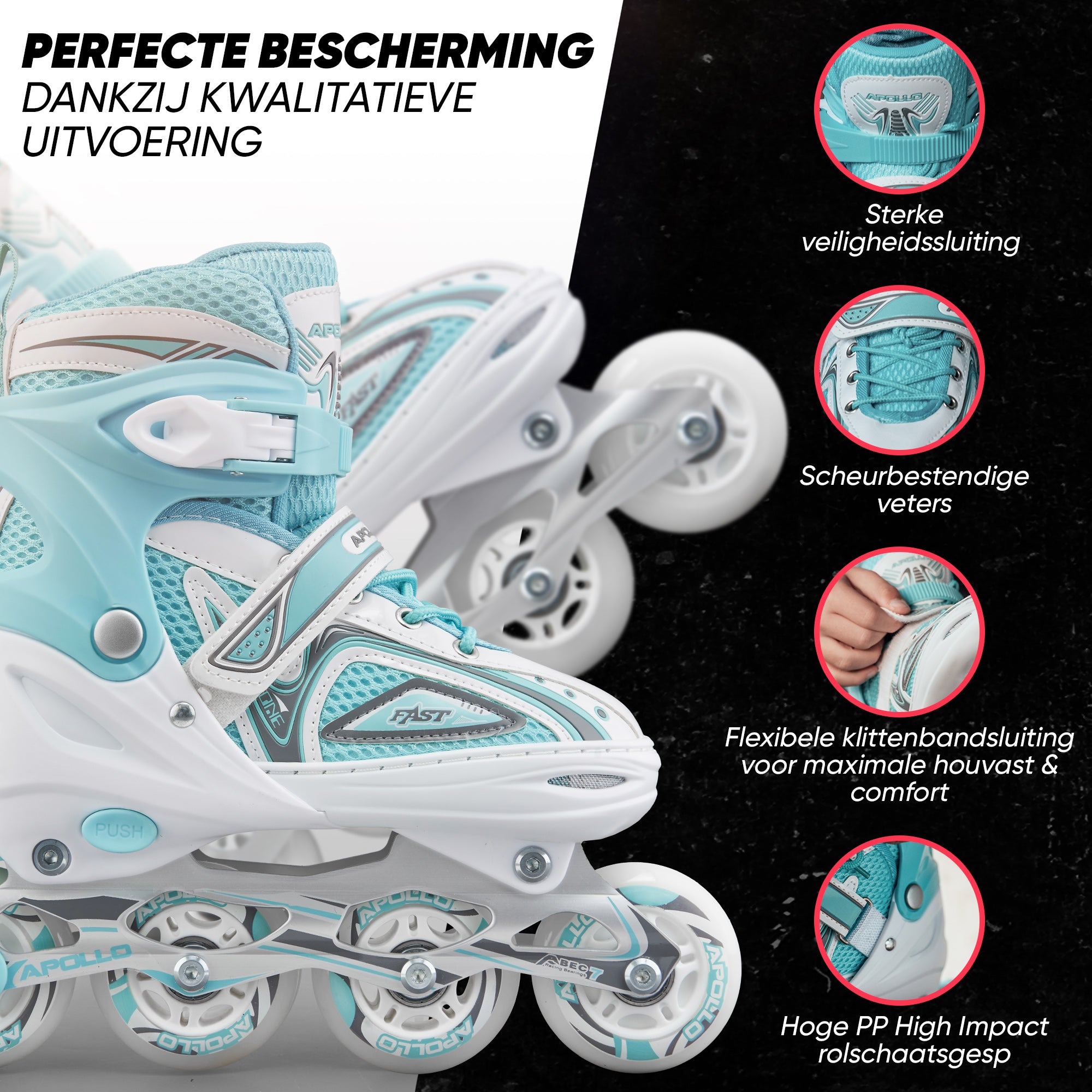 Apollo Verstelbare skeelers 'Super Blade' maat 31-42, Wit/Turquoise L (39-42)