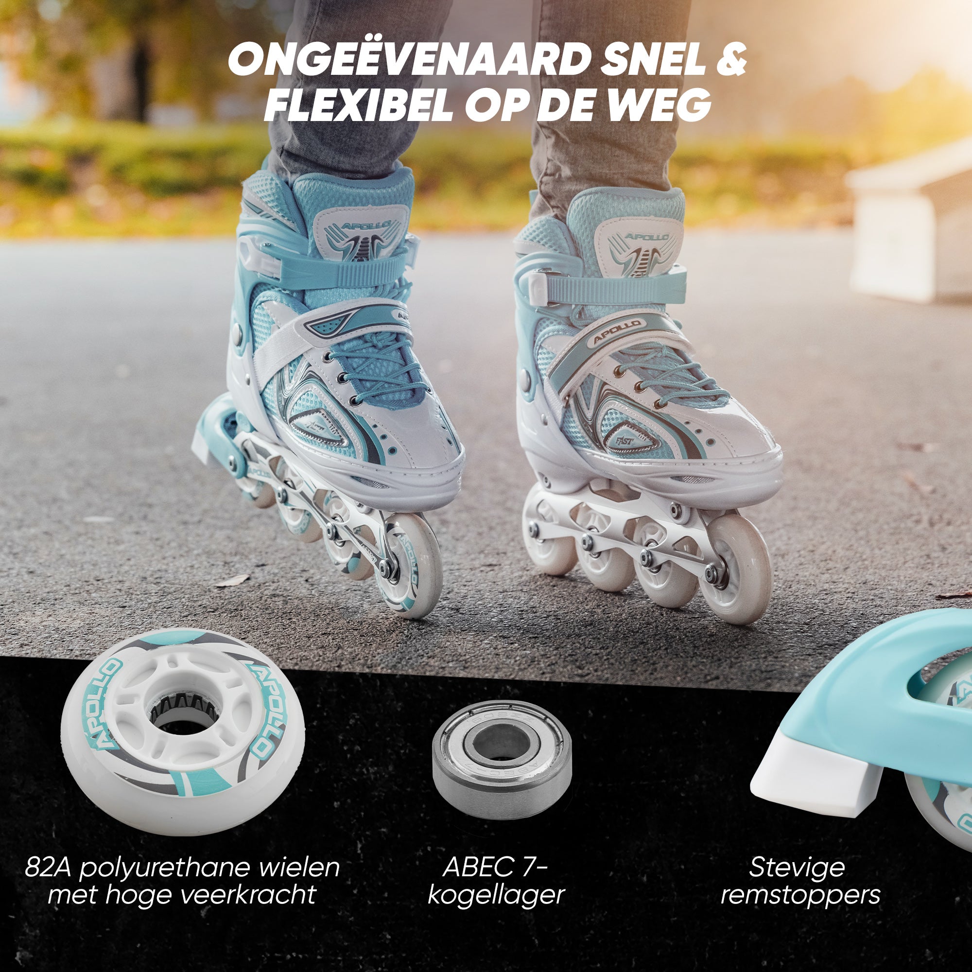 Apollo Verstelbare skeelers 'Super Blade' maat 31-42, Wit/Turquoise L (39-42)