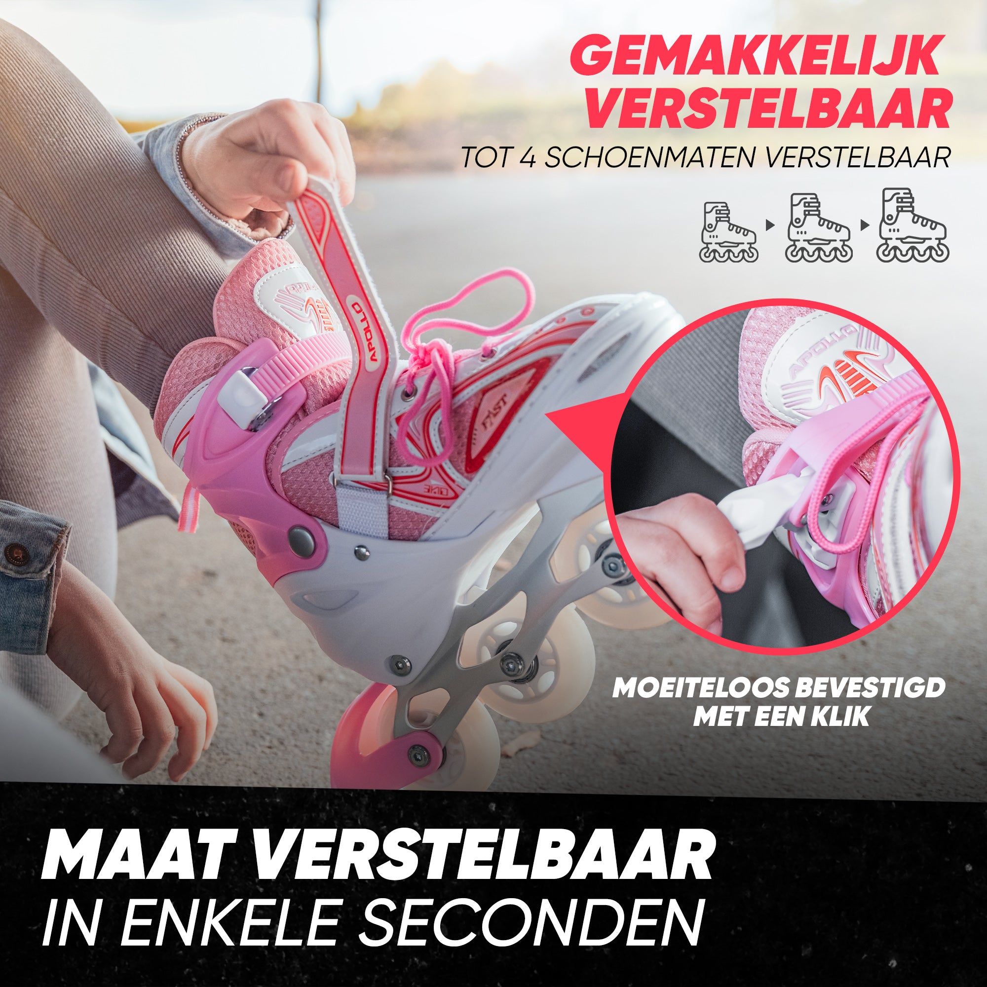 Apollo Verstelbare skeelers 'Super Blade' maat 31-42, Wit/Roze L (39-42)