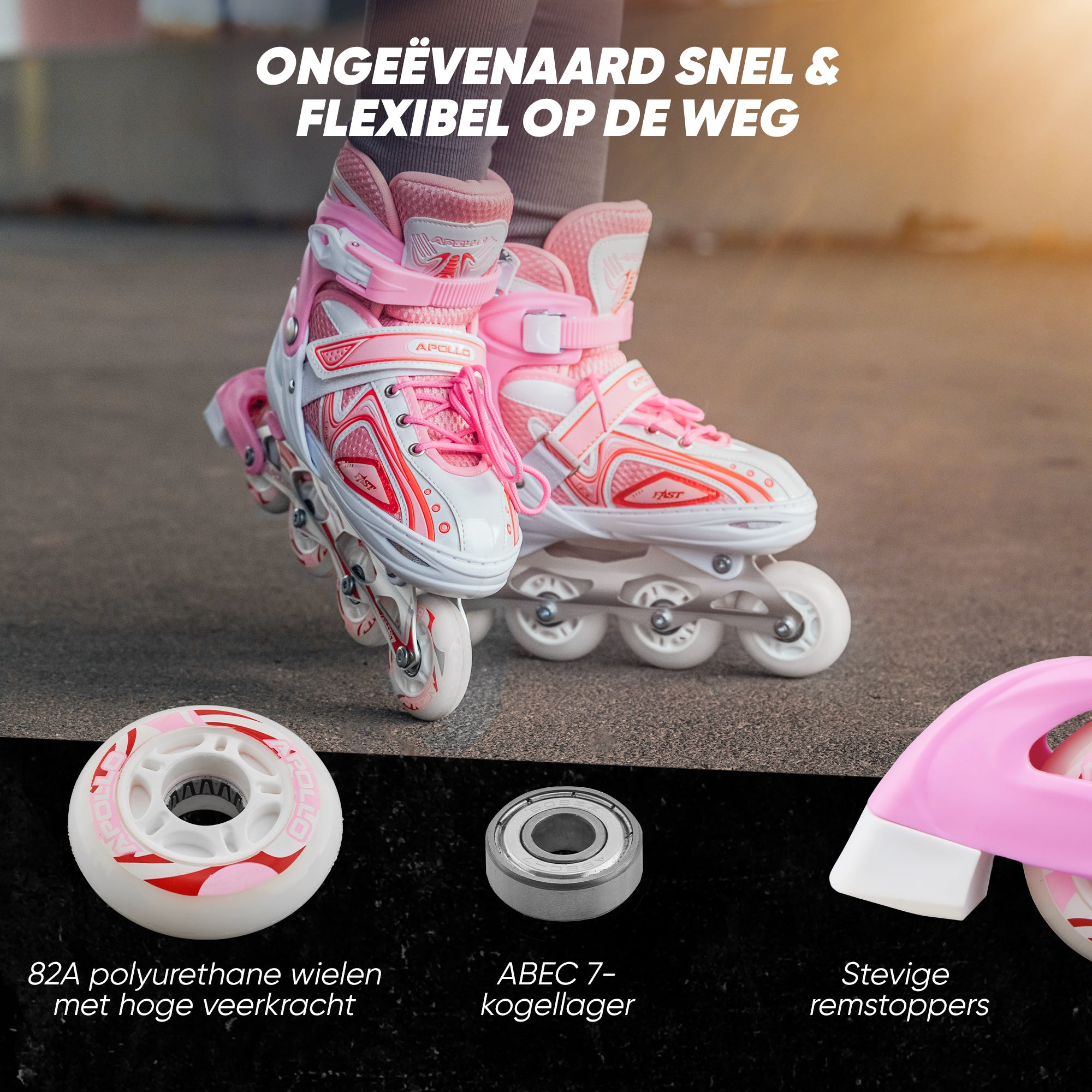 Apollo Verstelbare skeelers 'Super Blade' maat 31-42, Wit/Roze L (39-42)
