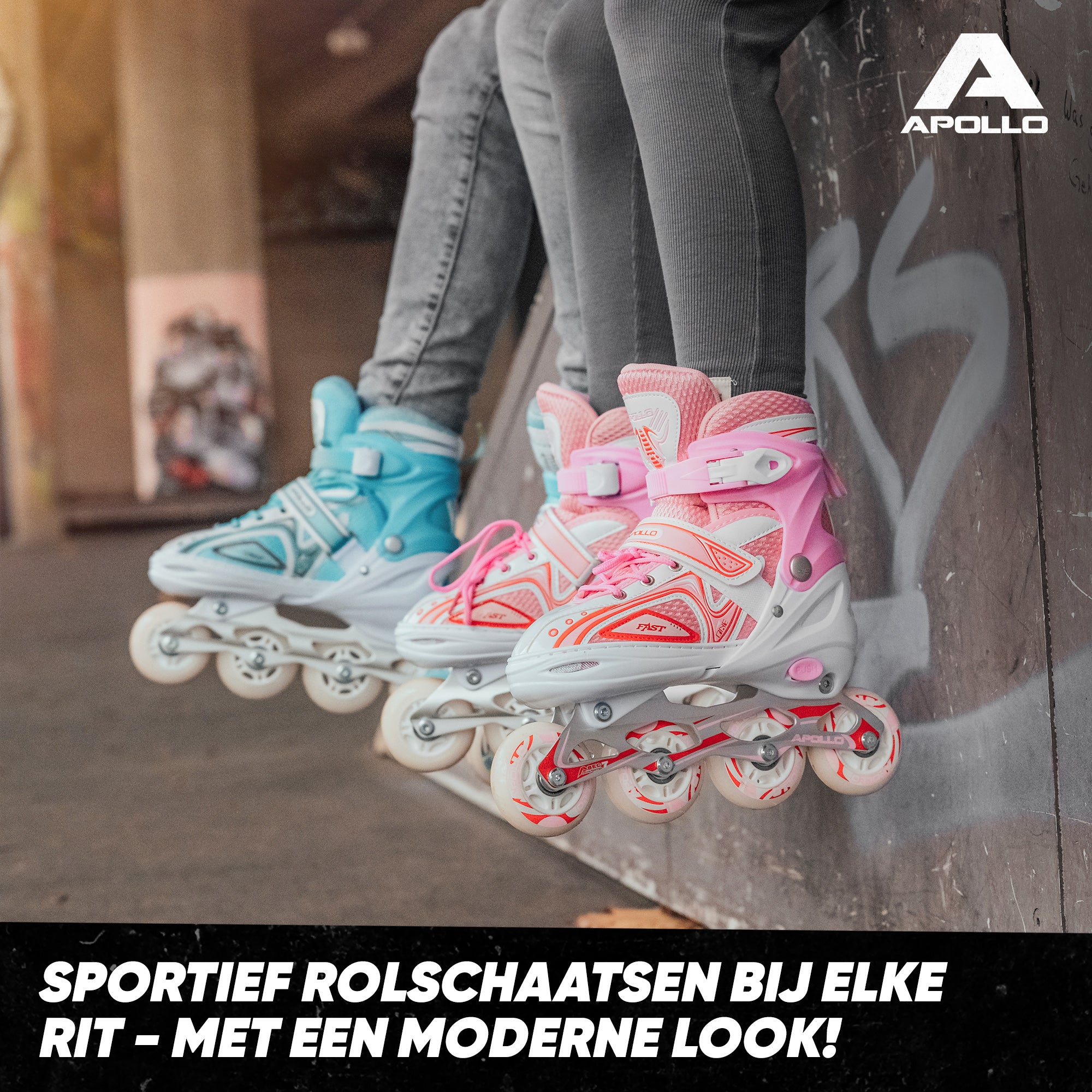 Apollo Verstelbare skeelers 'Super Blade' maat 31-42, Wit/Roze L (39-42)