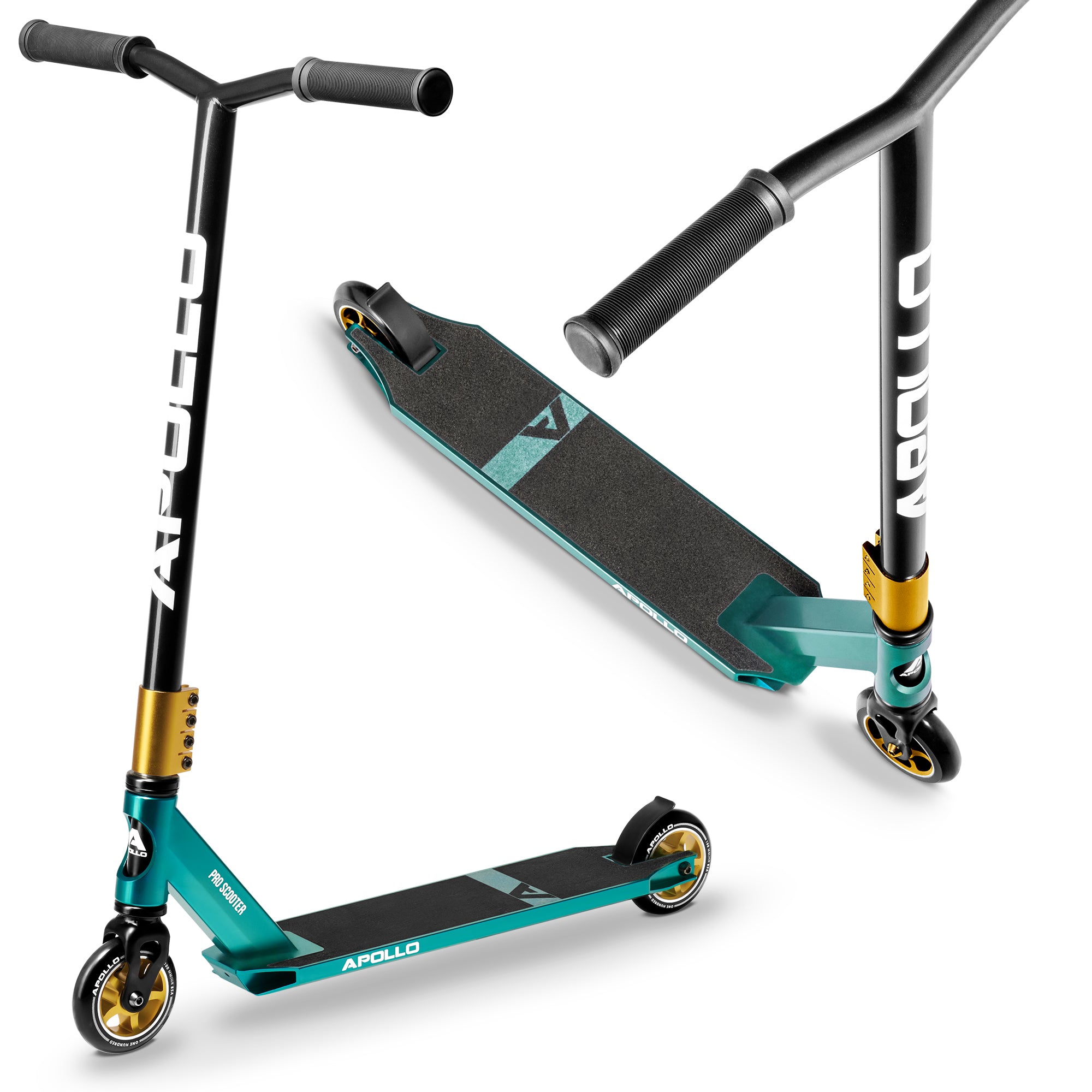 Apollo Stunt Scooter - Star Pro - HighQuality eloxierter Profi Stunt Scooter Schwarz Türkis Gold
