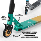 Apollo High-End Stunt Scooter Genesis Pro X Stuntstep met aluminium kern & ABEC 9 Turquoise Goud